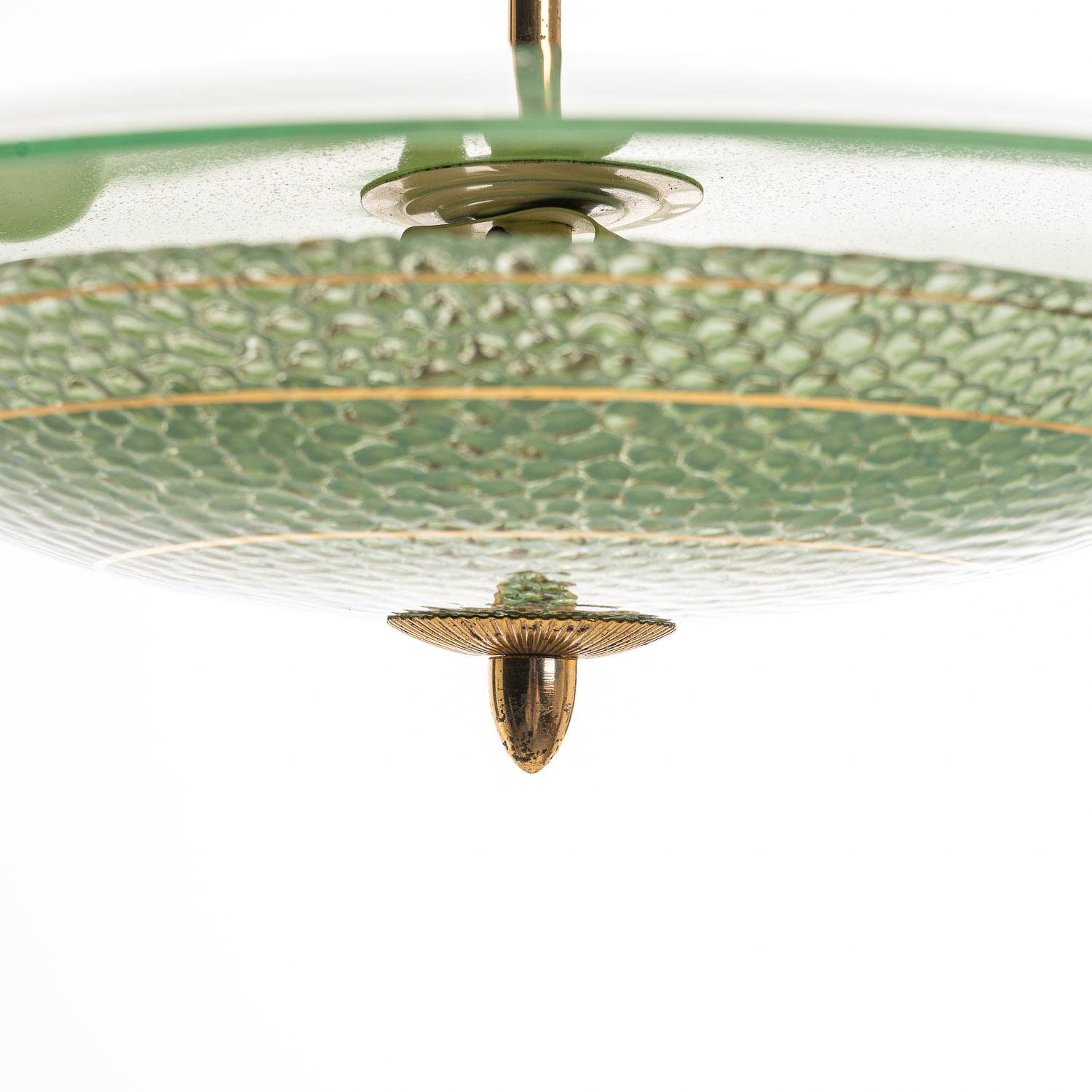 1950's Brass & Glass Pendant in Style of Pietro Chiesa In Good Condition For Sale In Amsterdam, NH