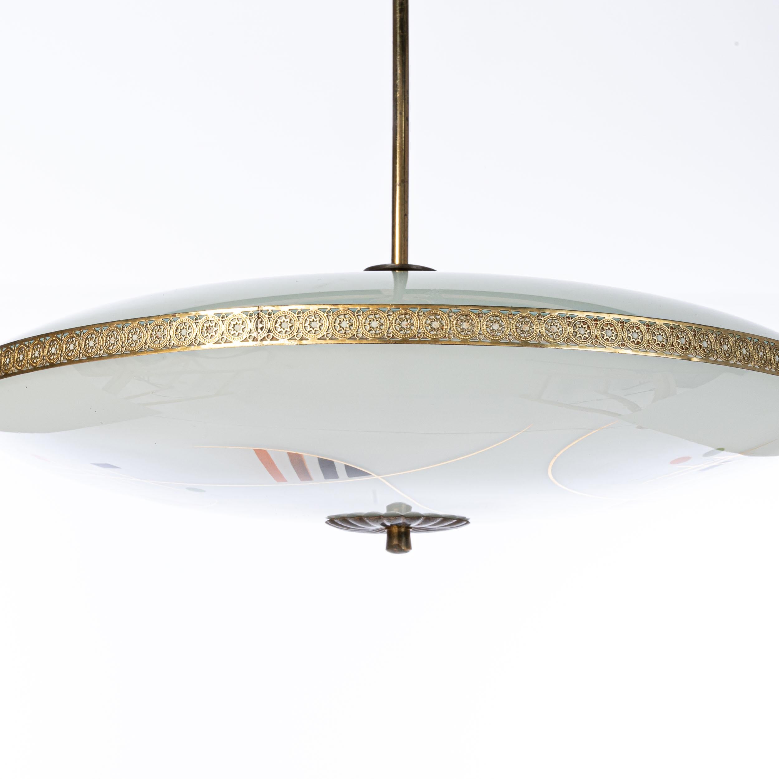 20th Century 1950's Brass & Glass Pendant in Style of Pietro Chiesa For Sale