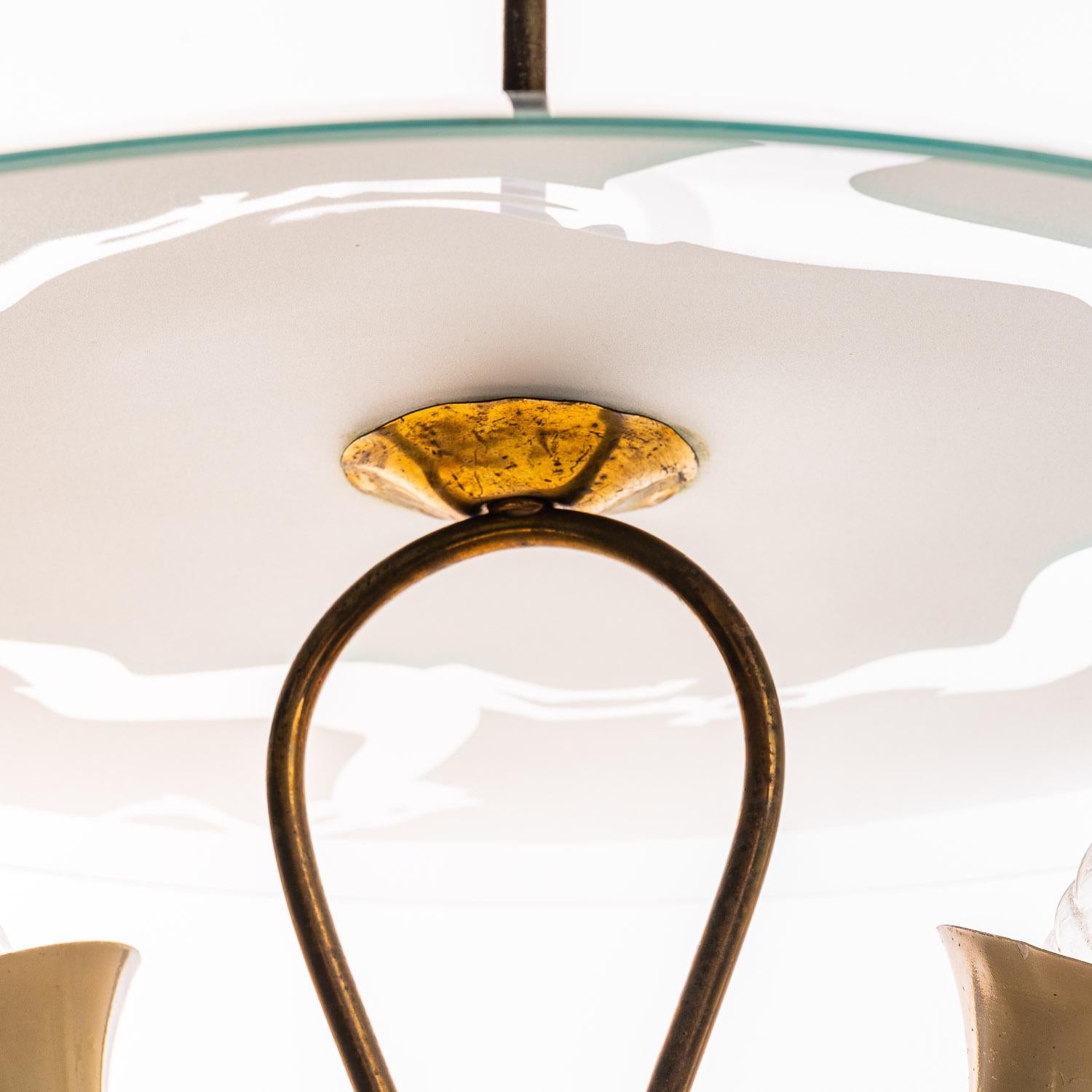 20th Century 1950's Brass & Glass Pendant in Style of Pietro Chiesa