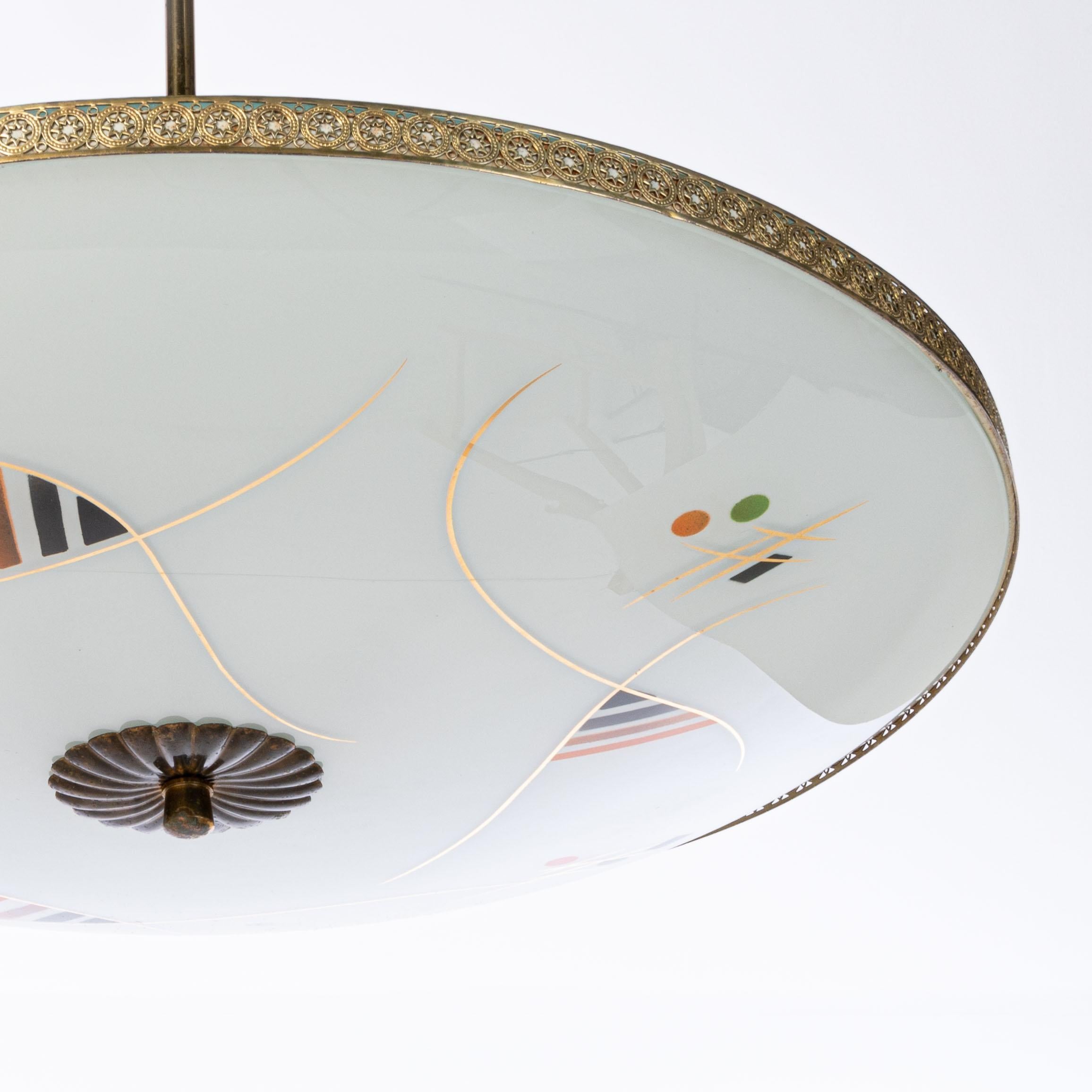 1950's Brass & Glass Pendant in Style of Pietro Chiesa For Sale 1