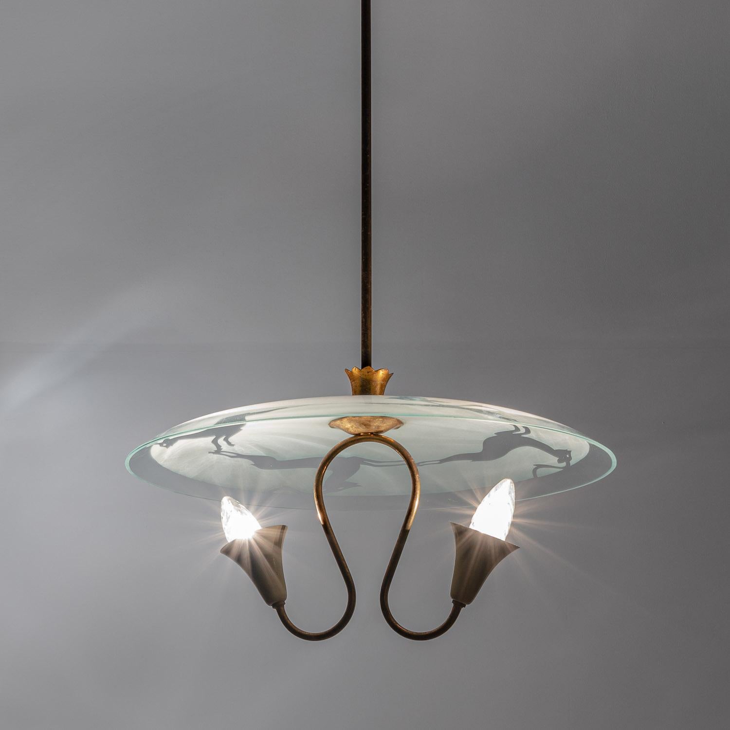1950's Brass & Glass Pendant in Style of Pietro Chiesa 3