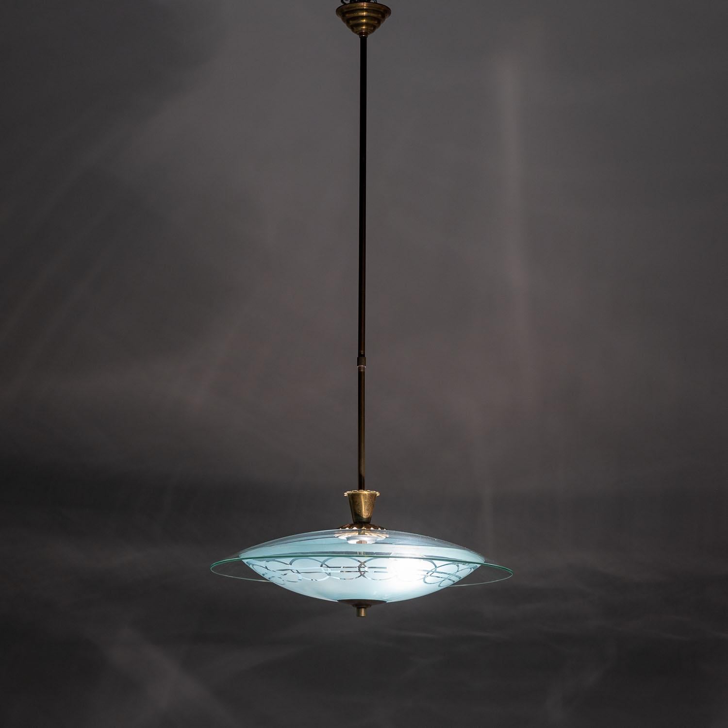 1950's Brass & Glass Pendant in Style of Pietro Chiesa For Sale 3