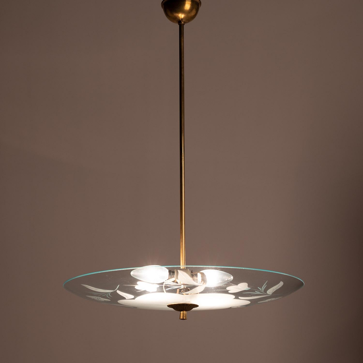 1950's Brass & Glass Pendant in Style of Pietro Chiesa For Sale 3