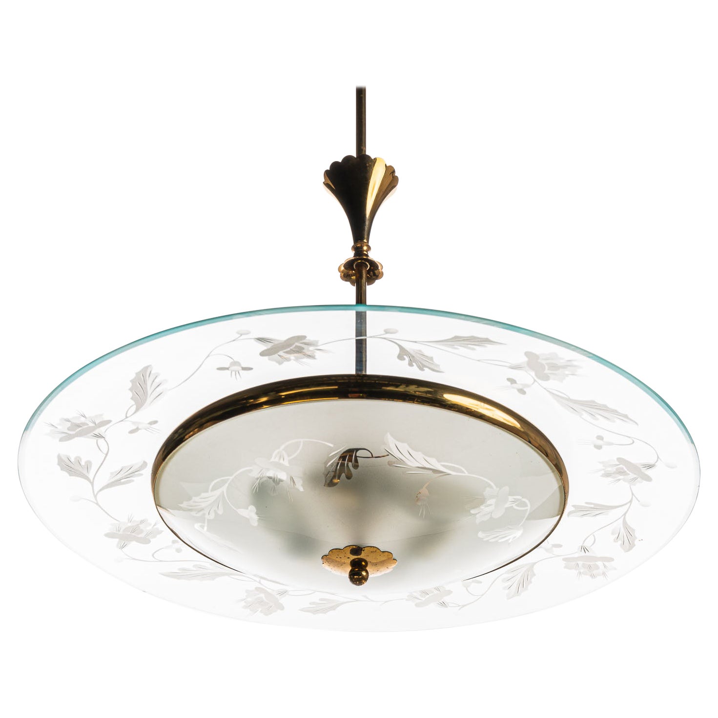 Pendentif en laiton et verre des années 1950 dans le style de Pietro Chiesa