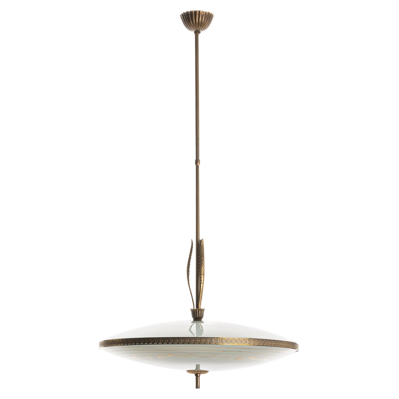 Lampe à suspension en laiton et verre des années 1950 dans le style de Pietro Chiesa