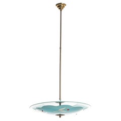 1950's Brass & Glass Pendant in Style of Pietro Chiesa