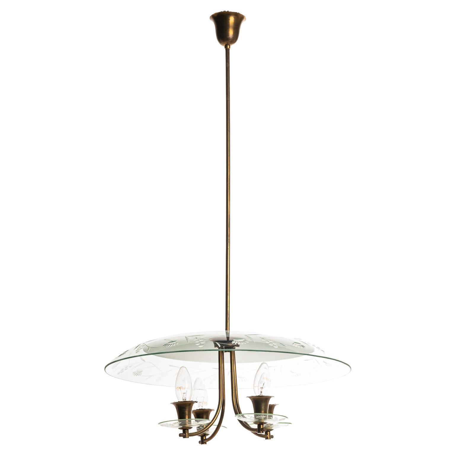 1950's Brass & Glass Pendant in style of Pietro Chiesa For Sale