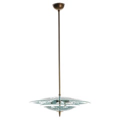 1950's Brass & Glass Pendant in style of Pietro Chiesa