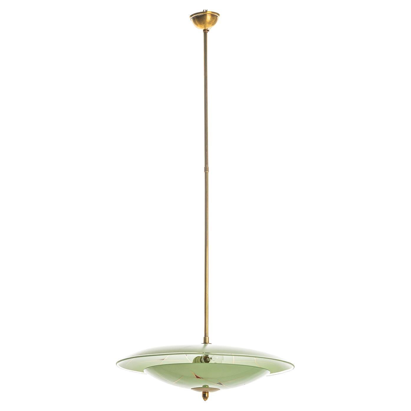 1950's Brass & Glass Pendant in Style of Pietro Chiesa For Sale