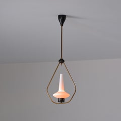 1950s Brass & Iron Pendant with Opaline Glass Shade — 2 Available