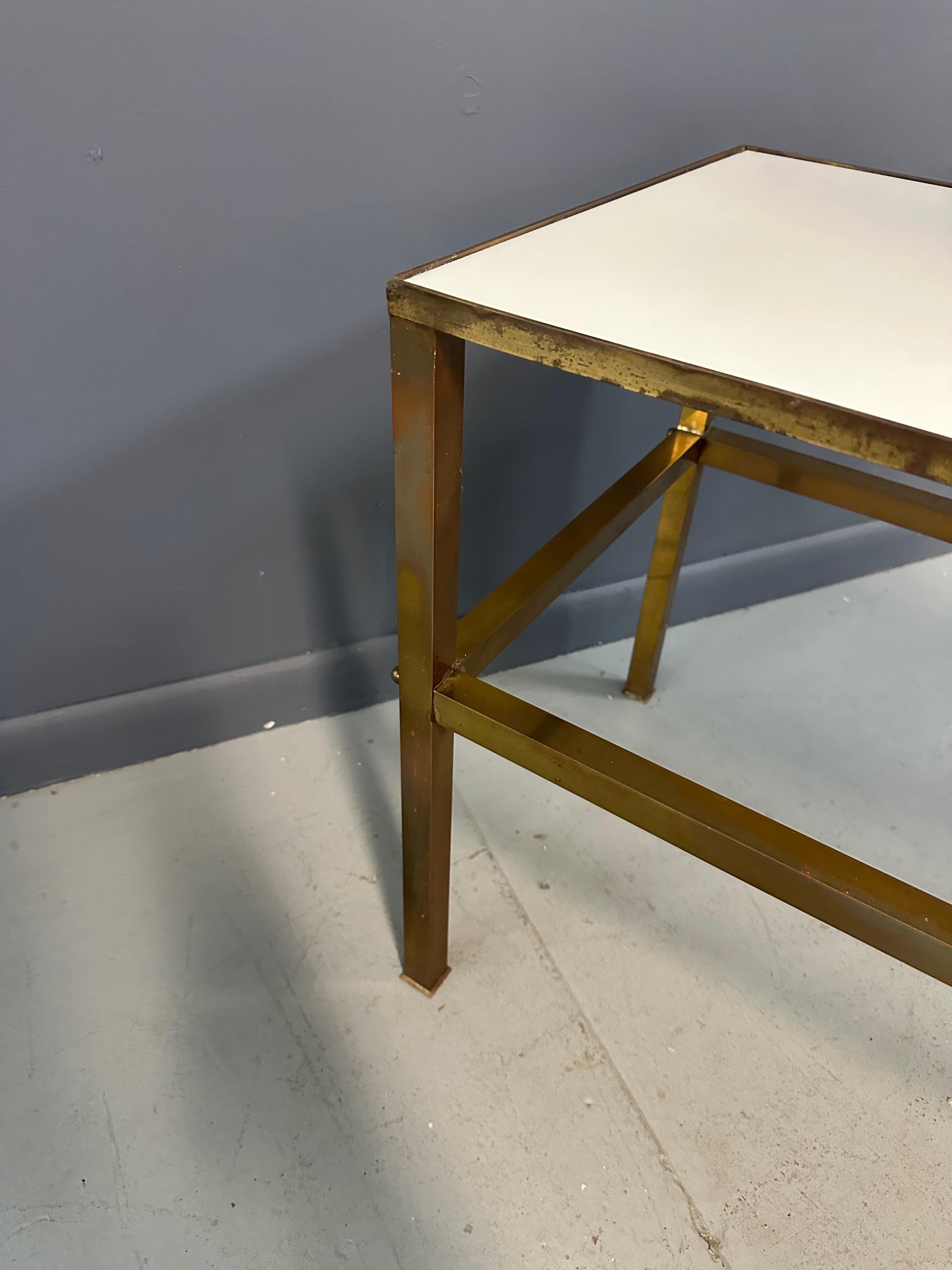 20th Century 1950s Brass Italian Console Table with Vitrolite white top For Sale