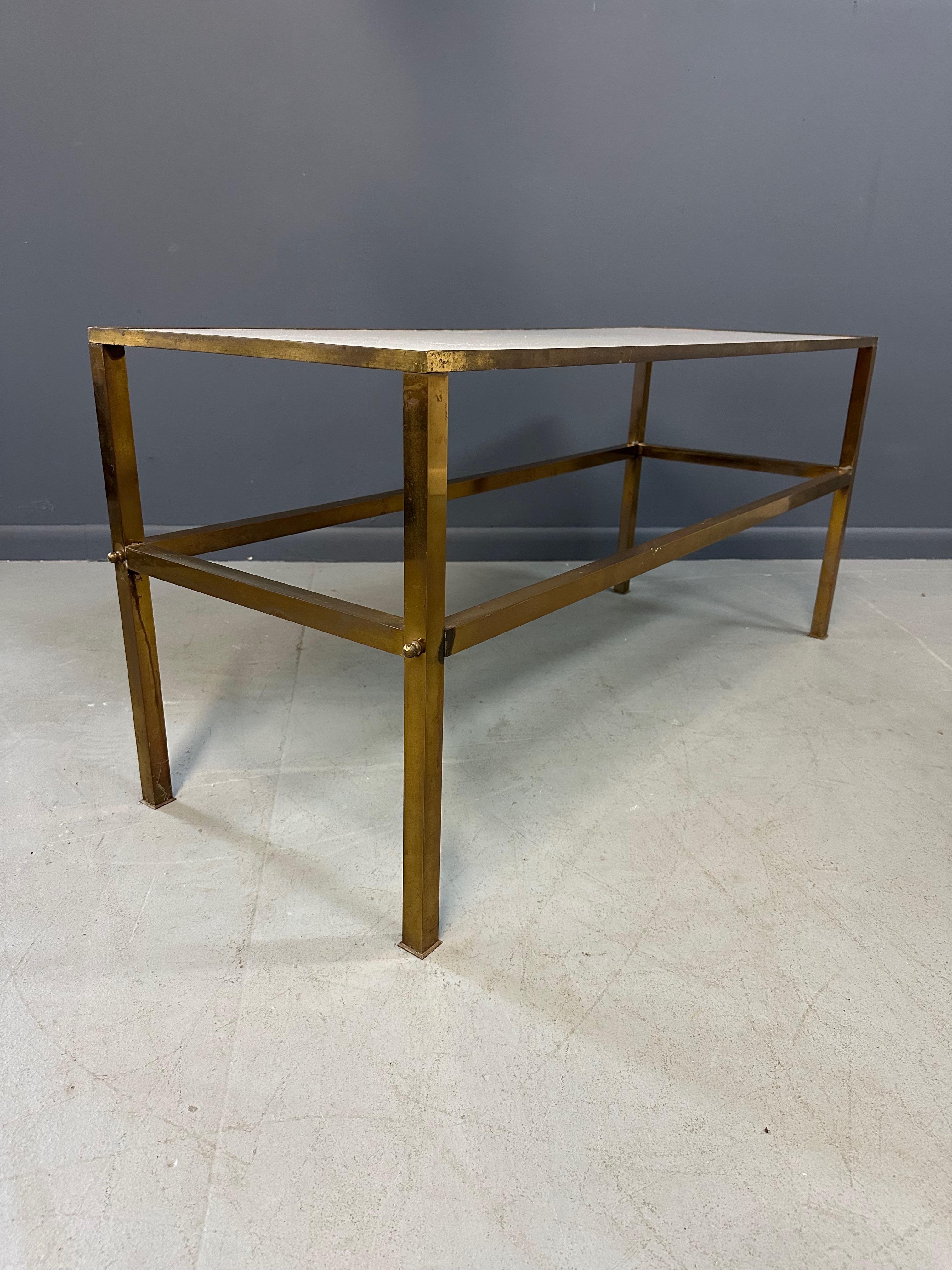 1950s Brass Italian Console Table with Vitrolite white top For Sale 1