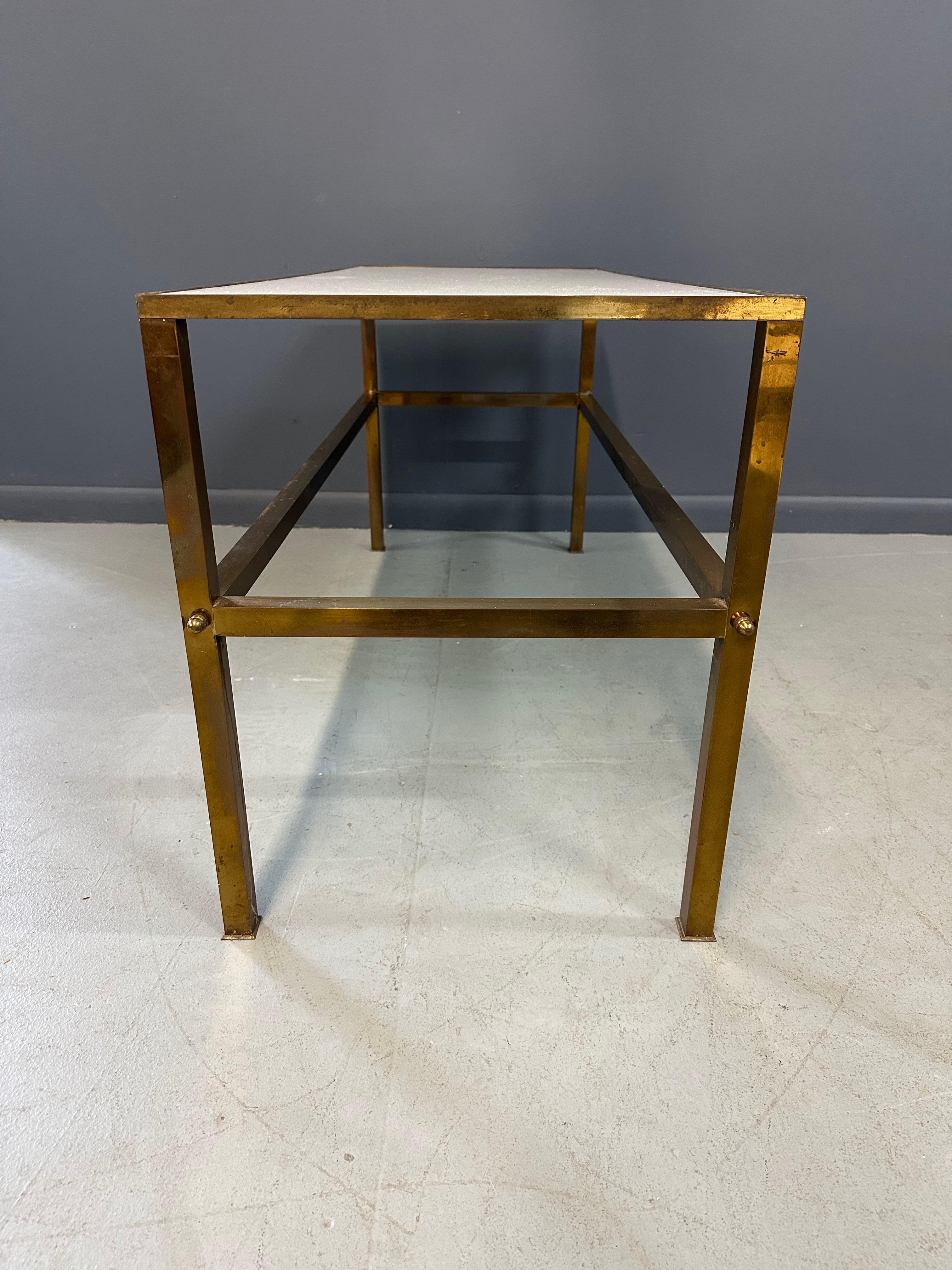 1950s Brass Italian Console Table with Vitrolite white top For Sale 2