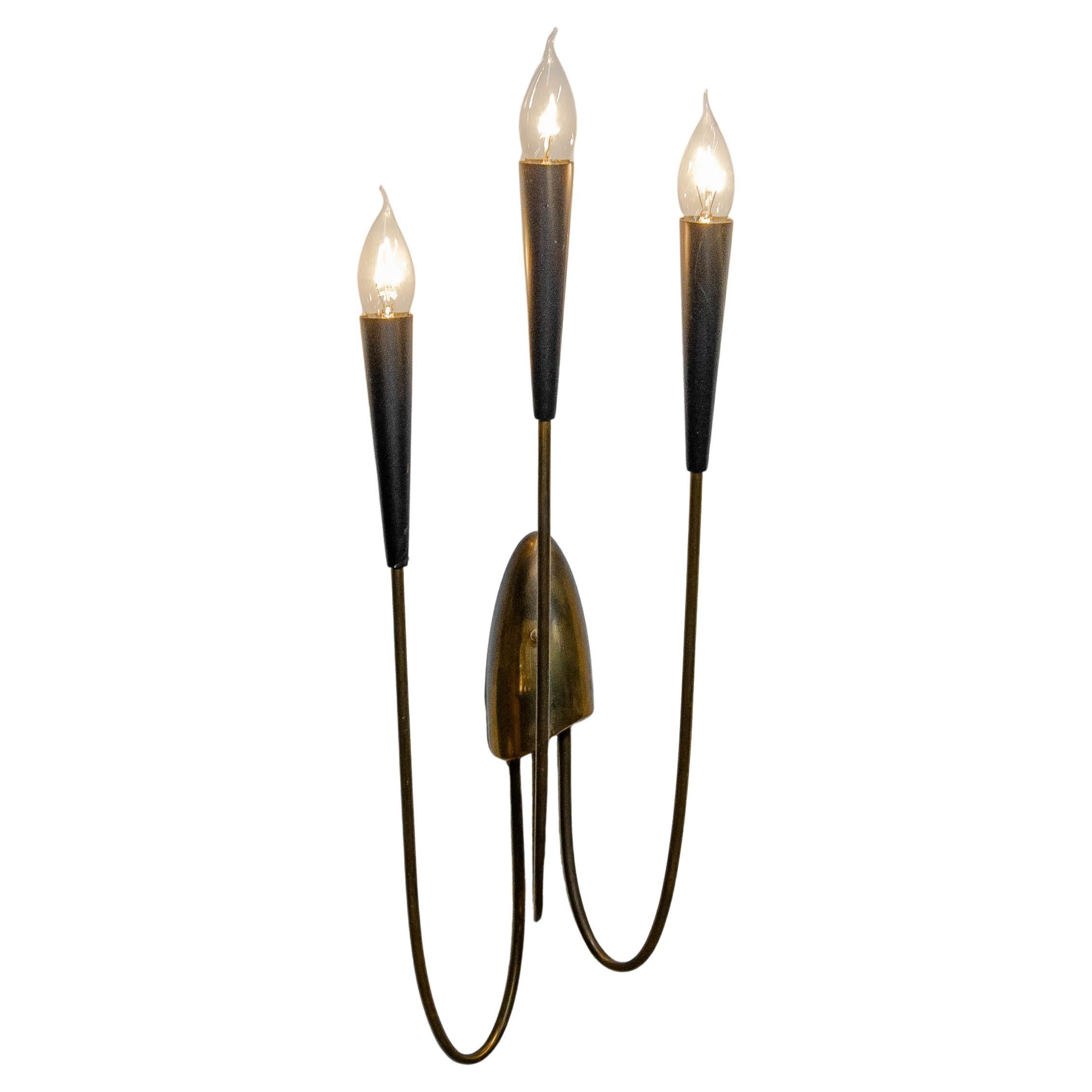 1950s Brass Italian Wall Sconce in StilNovo Style