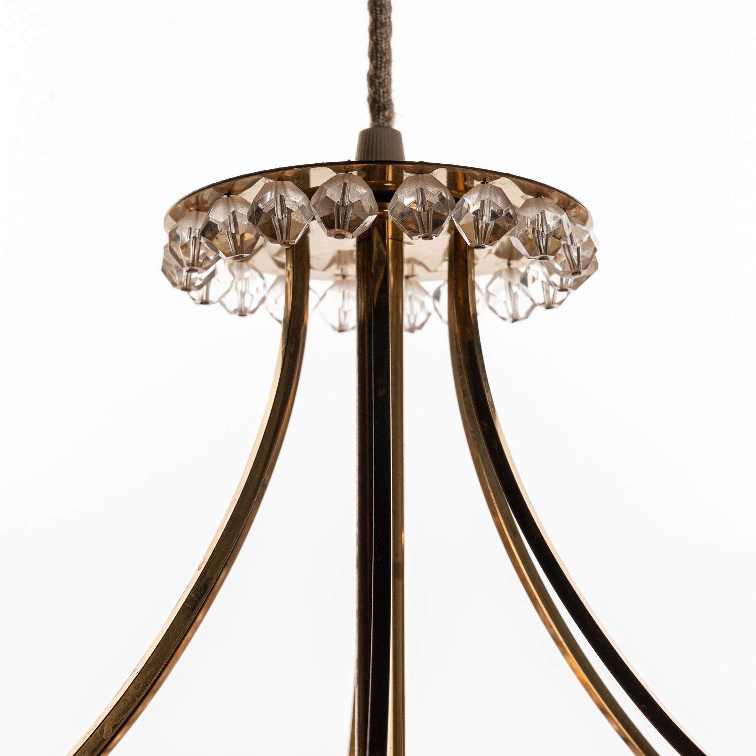 1950’s Brass, Lucite & Crystal Chandelier by Emil Stejnar for Rupert Nikoll In Good Condition For Sale In Schoorl, NL