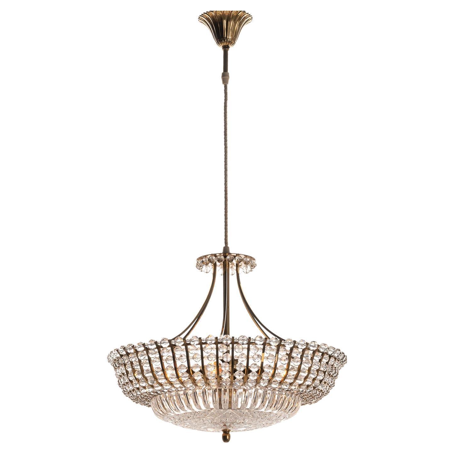 Lustre en laiton, lucite et cristal des années 1950 d'Emil Stejnar pour Rupert Nikoll