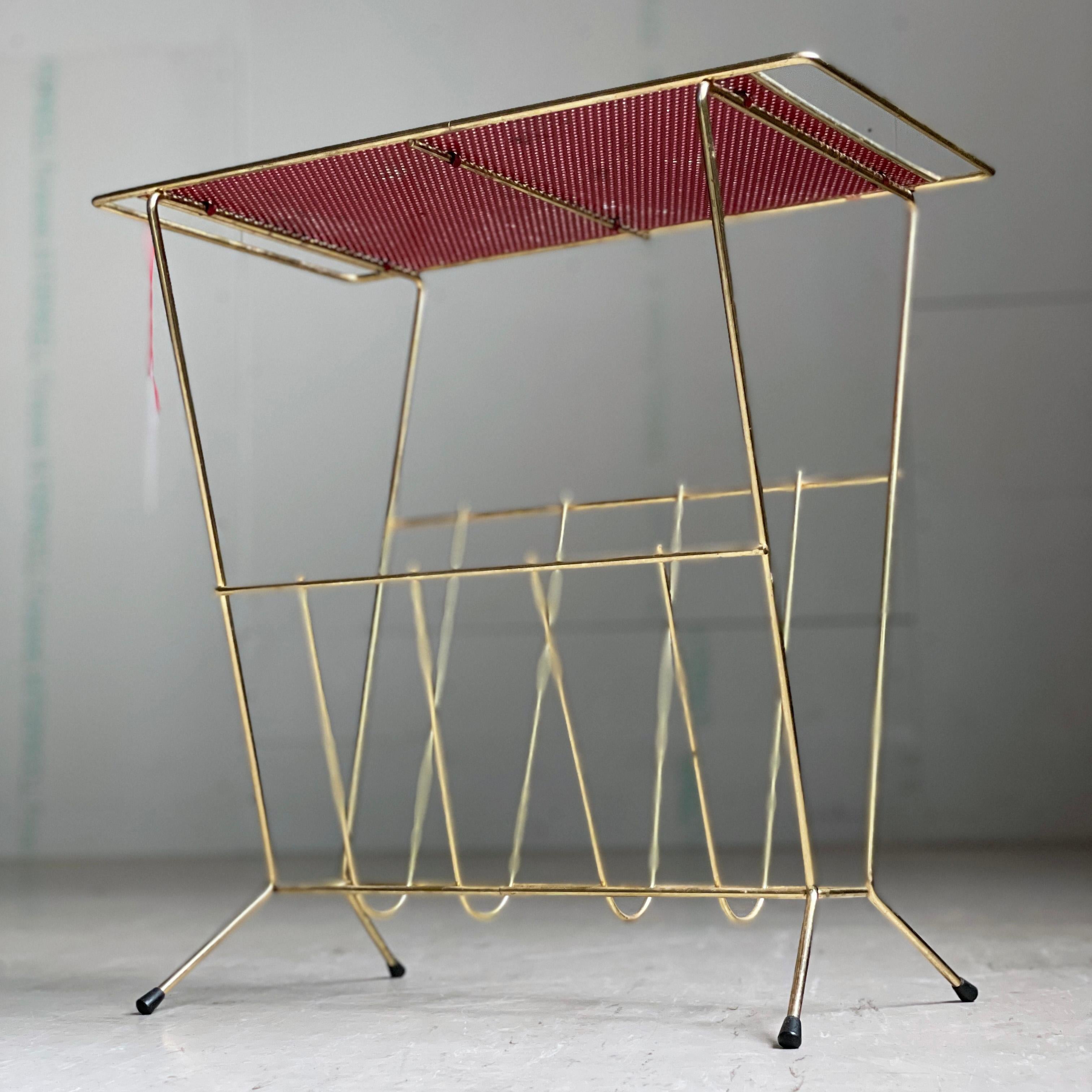 Metal 1950’s Brass Magazine / Newspaper Rack For Sale