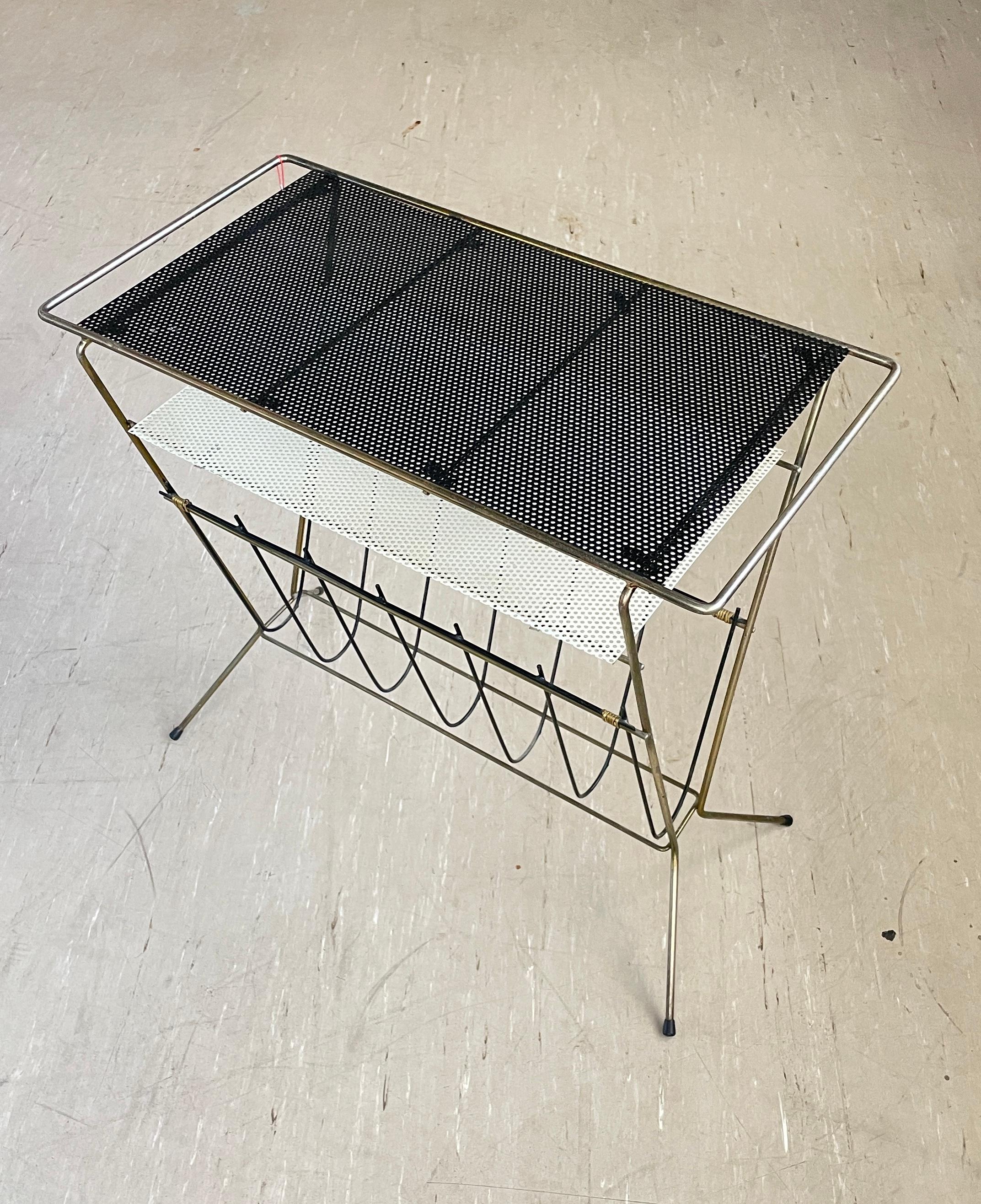Mid-Century Modern 1950’s Brass Magazine Stand / Newspaper Rack For Sale