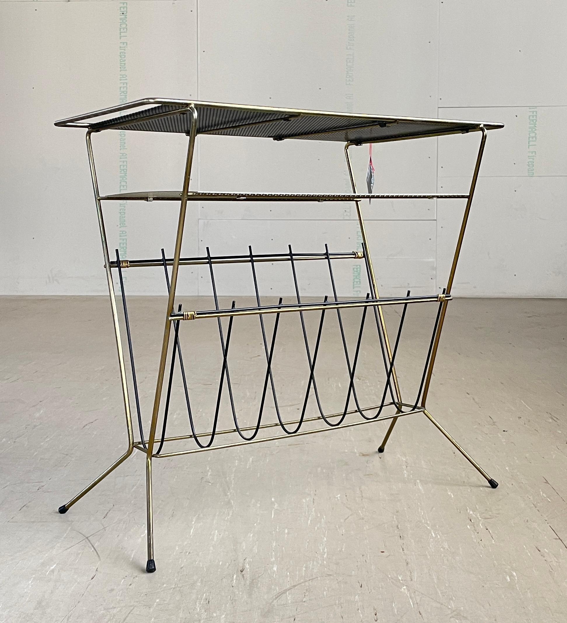 Metal 1950’s Brass Magazine Stand / Newspaper Rack For Sale