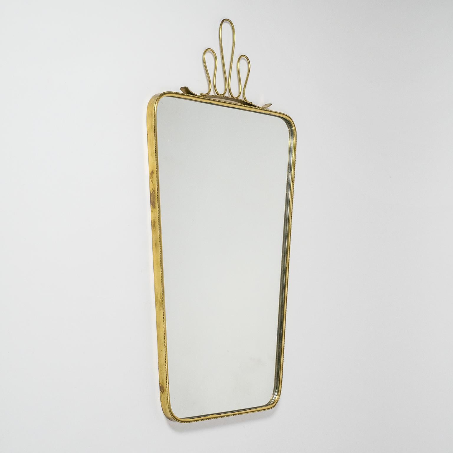Mid-Century Modern 1950s Brass Mirror and Console