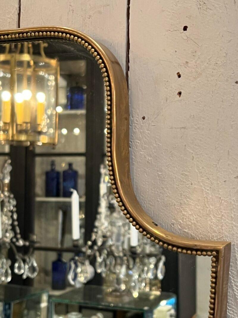 1950s Brass Mirror with Beading-Shield Like Shape, Italy In Good Condition For Sale In Copenhagen K, DK