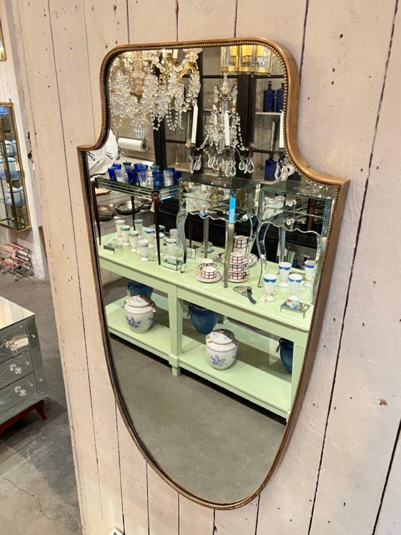 1950s Brass Mirror with Beading-Shield Like Shape, Italy For Sale 1