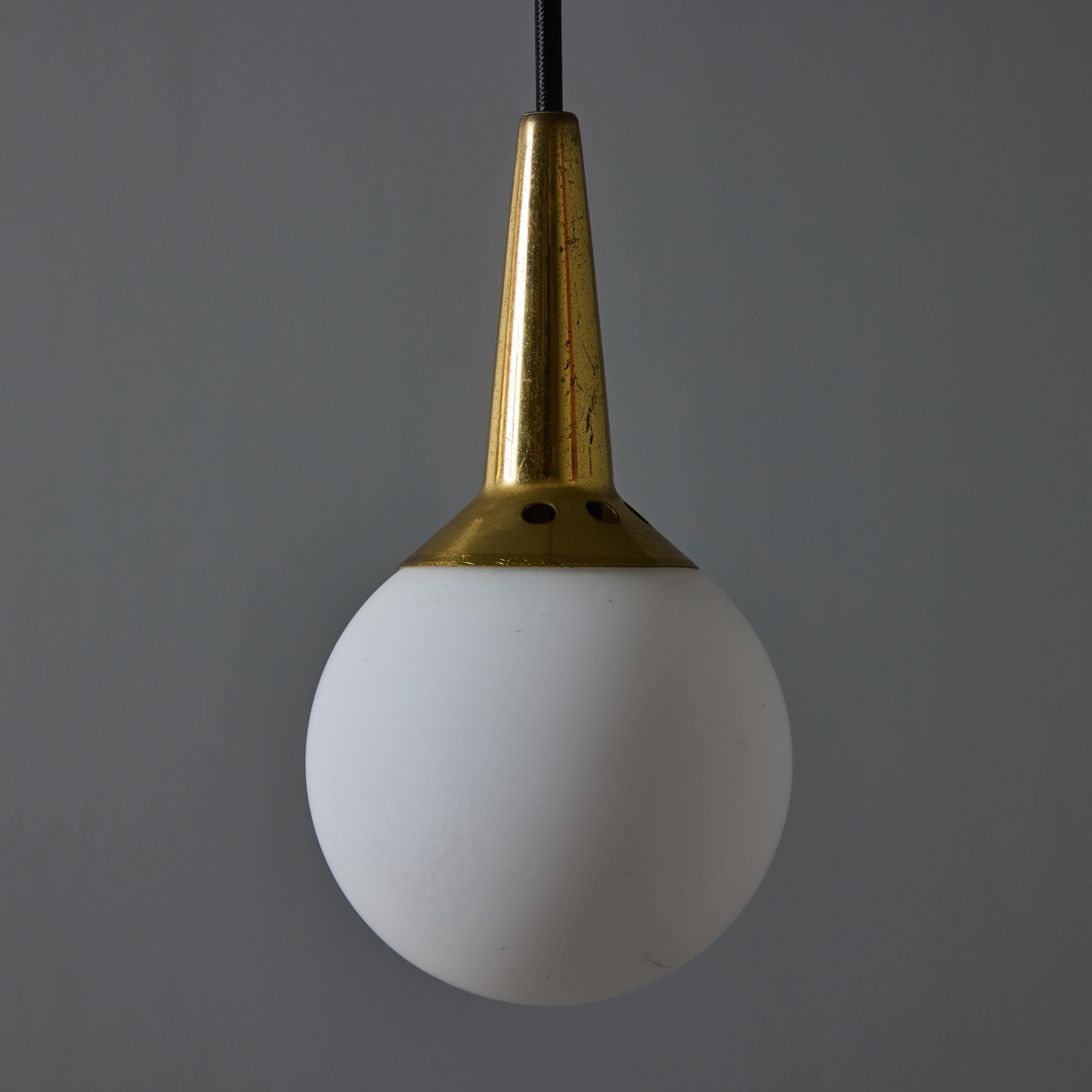 1950s Brass & Opaline Glass Pendant Attributed to Stilnovo For Sale 3