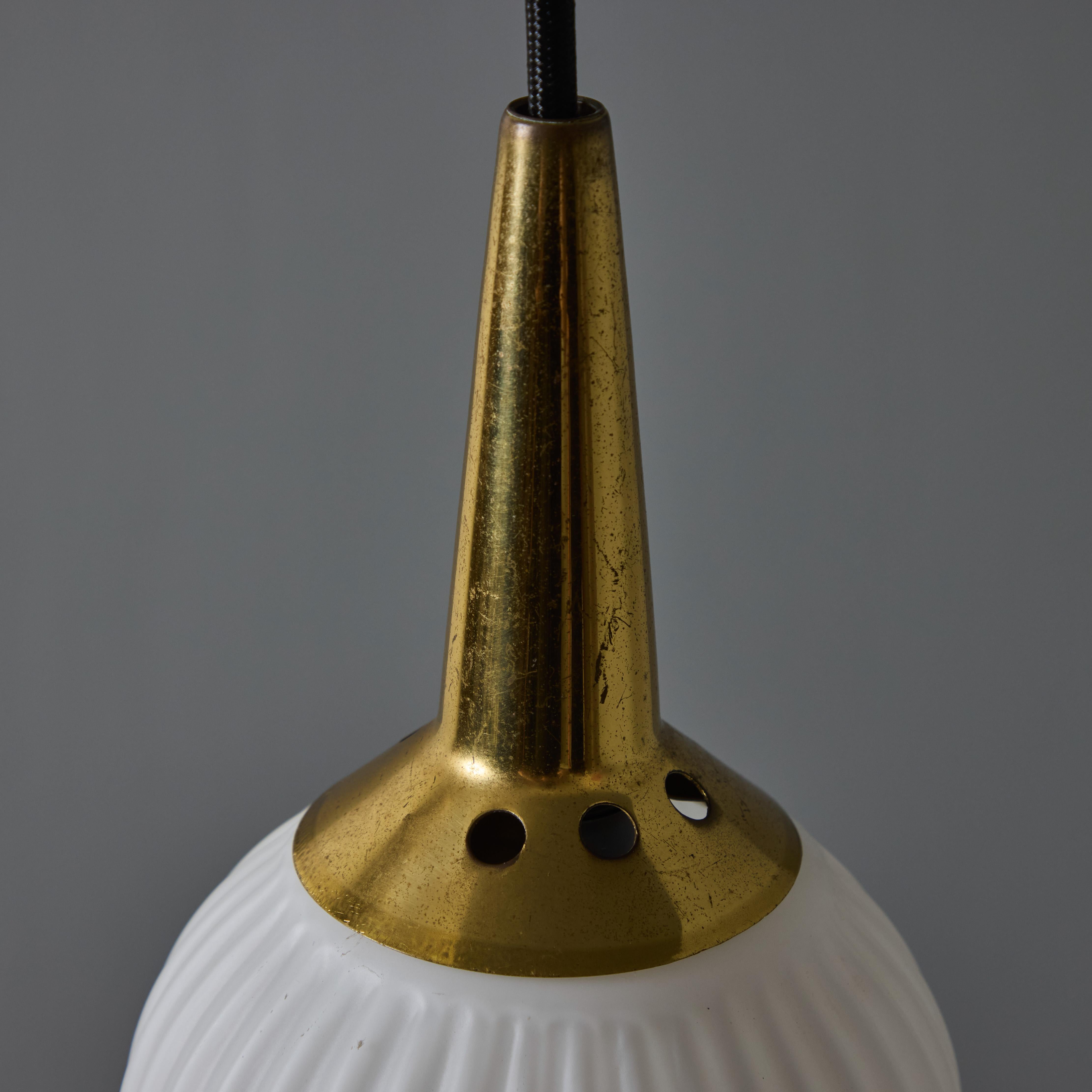 1950s Brass & Opaline Glass Pendant Attributed to Stilnovo For Sale 4