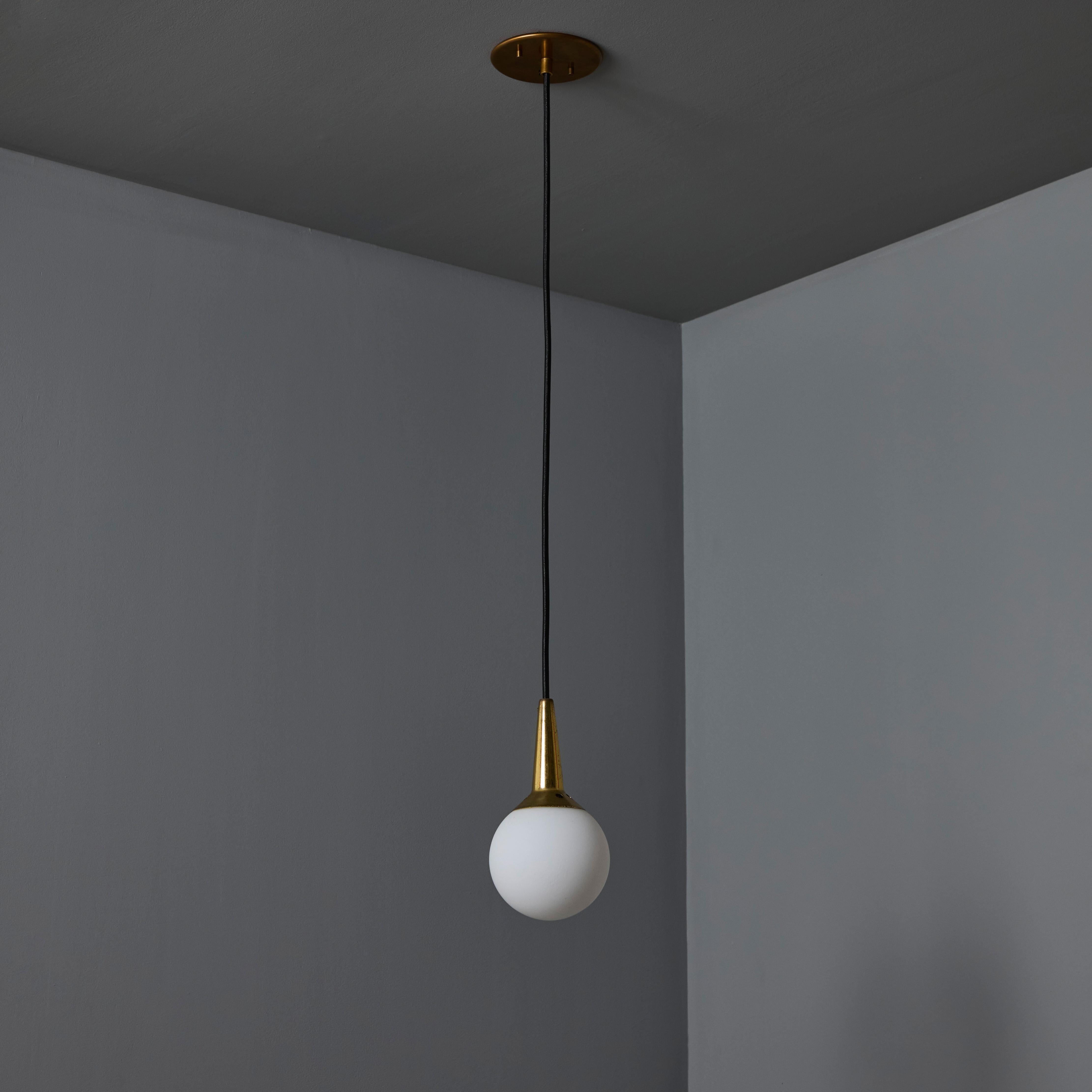1950s Brass & Opaline Glass Pendant Attributed to Stilnovo For Sale 4