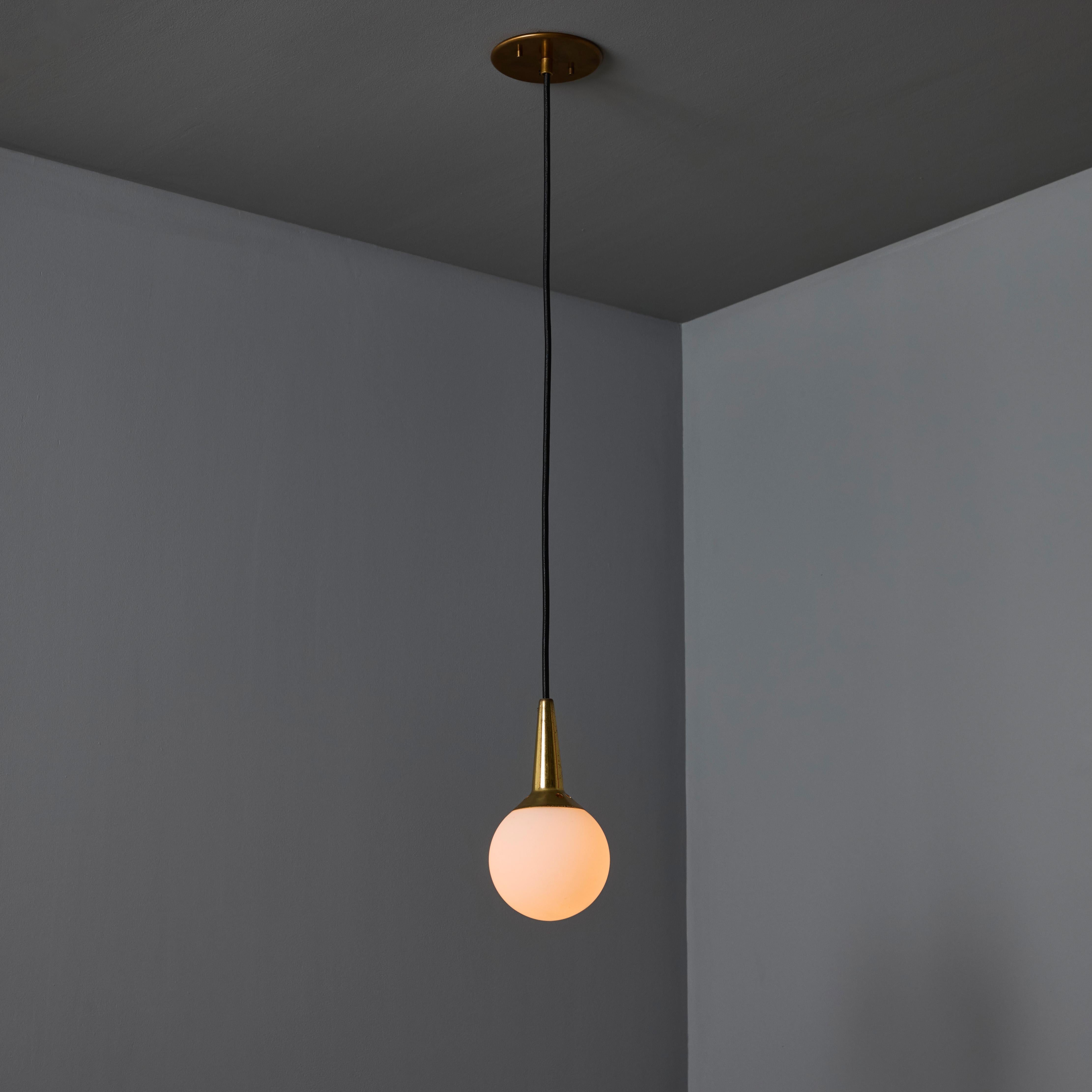 1950s Brass & Opaline Glass Pendant Attributed to Stilnovo For Sale 5