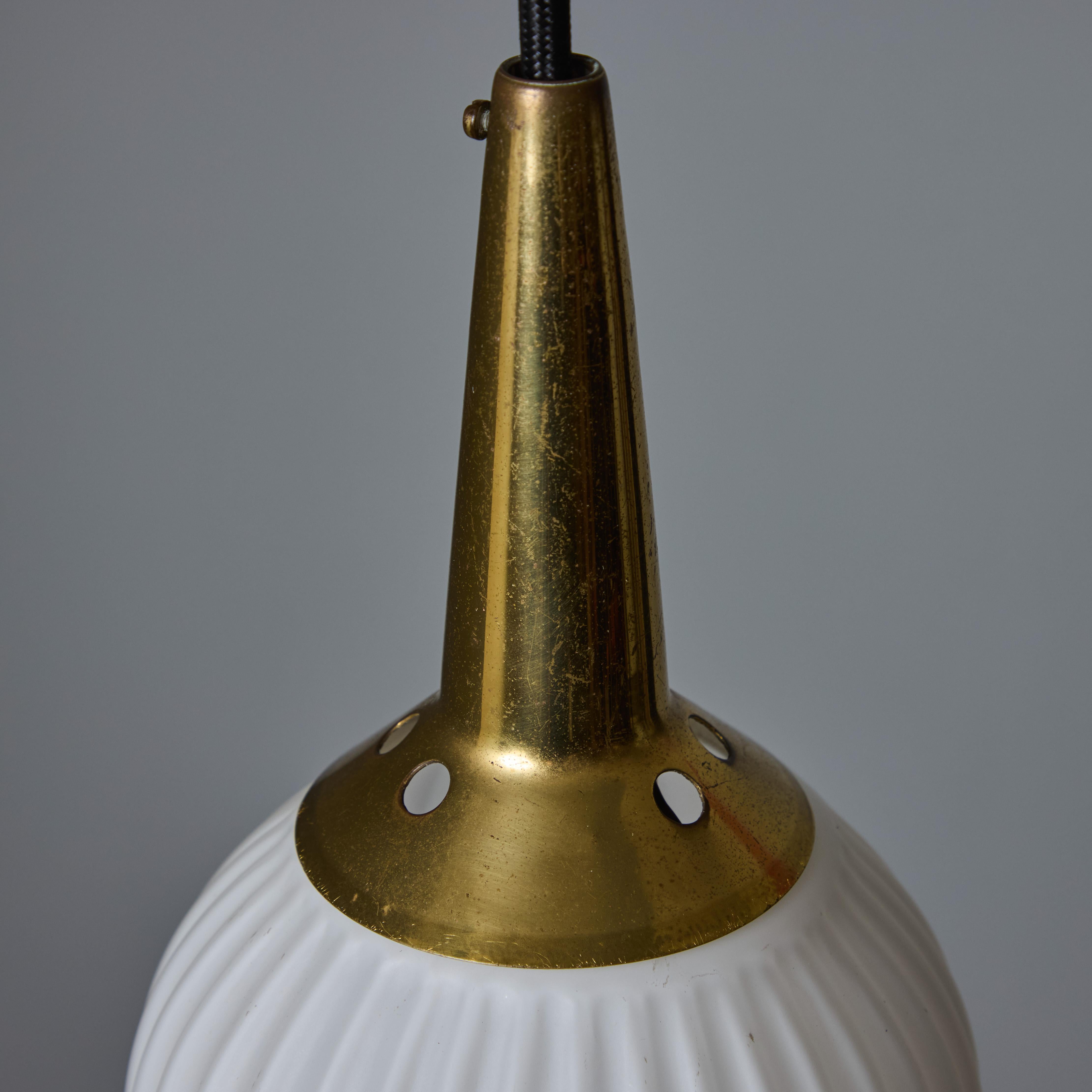 1950s Brass & Opaline Glass Pendant Attributed to Stilnovo For Sale 8