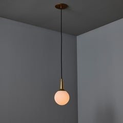 1950s Brass & Opaline Glass Pendant Attributed to Stilnovo
