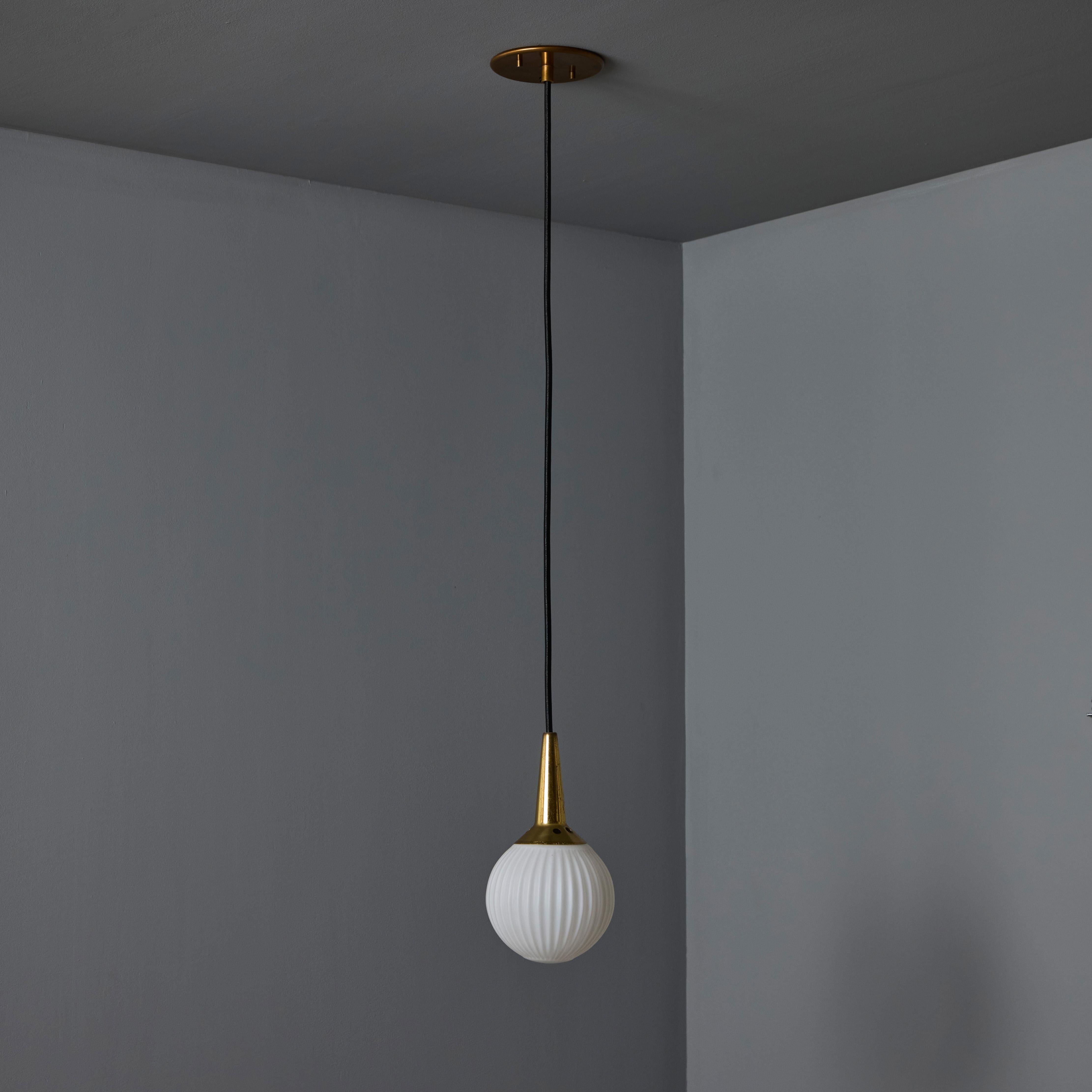 Italian 1950s Brass & Opaline Glass Pendant Attributed to Stilnovo For Sale
