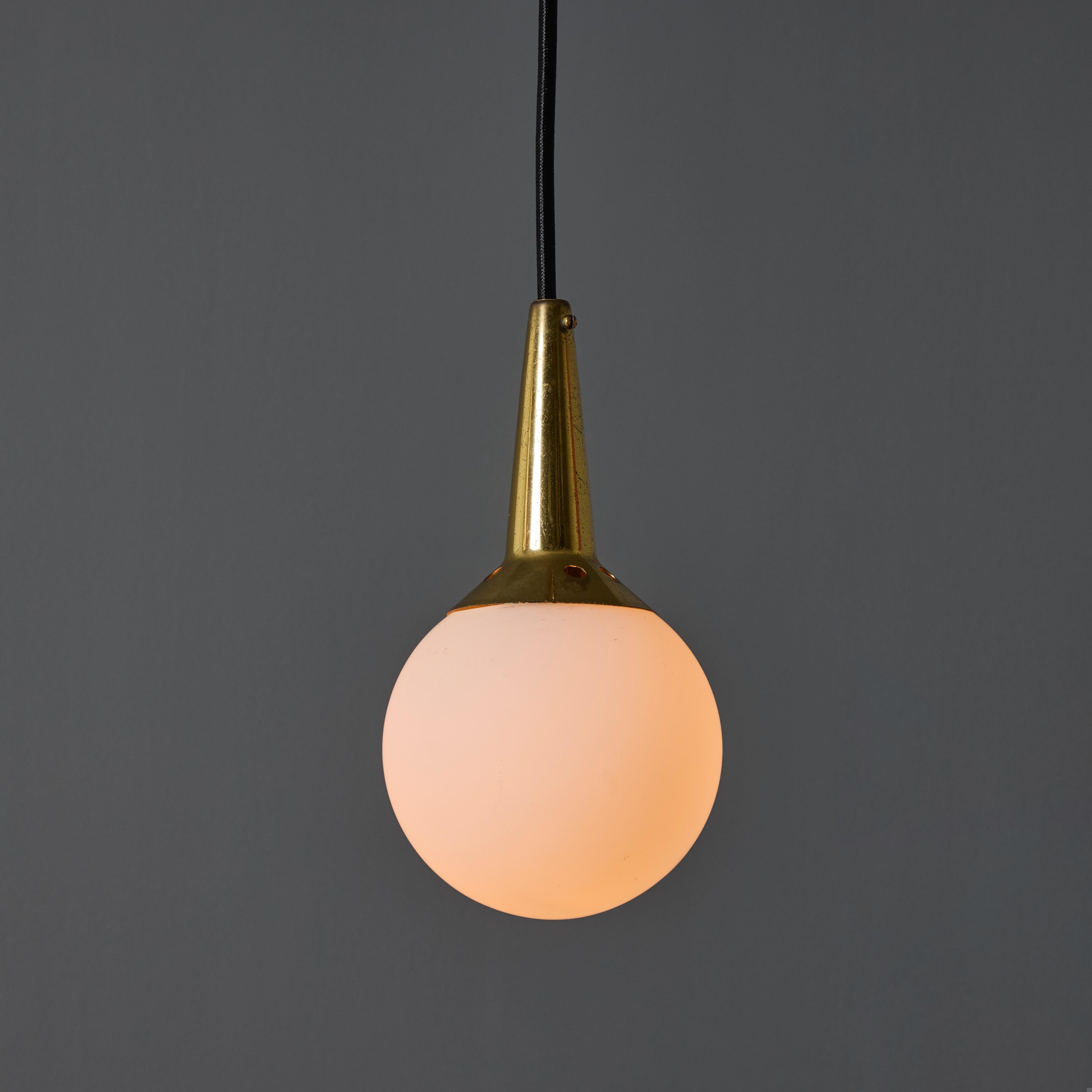 Italian 1950s Brass & Opaline Glass Pendant Attributed to Stilnovo For Sale