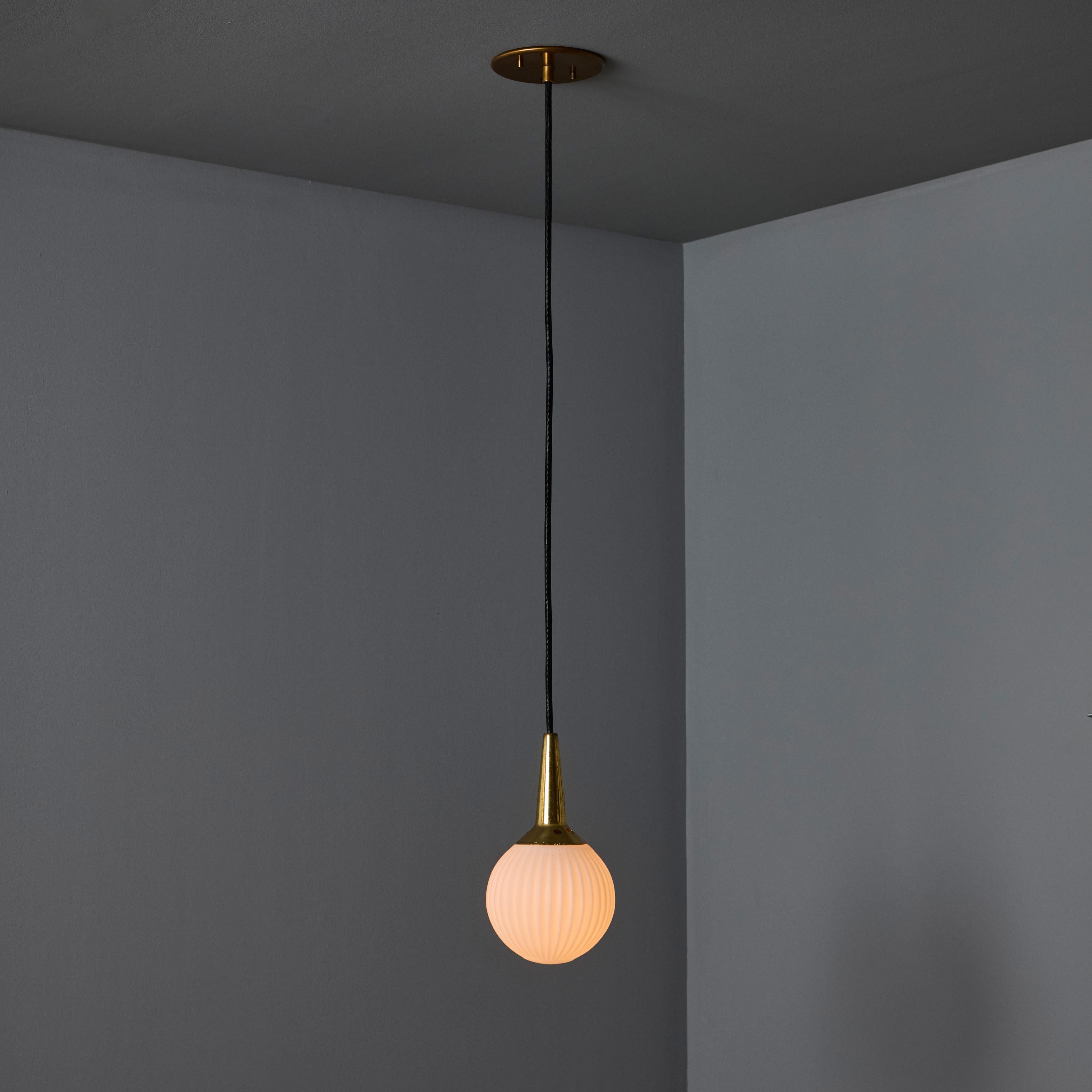 1950s Brass & Opaline Glass Pendant Attributed to Stilnovo In Good Condition For Sale In Glendale, CA