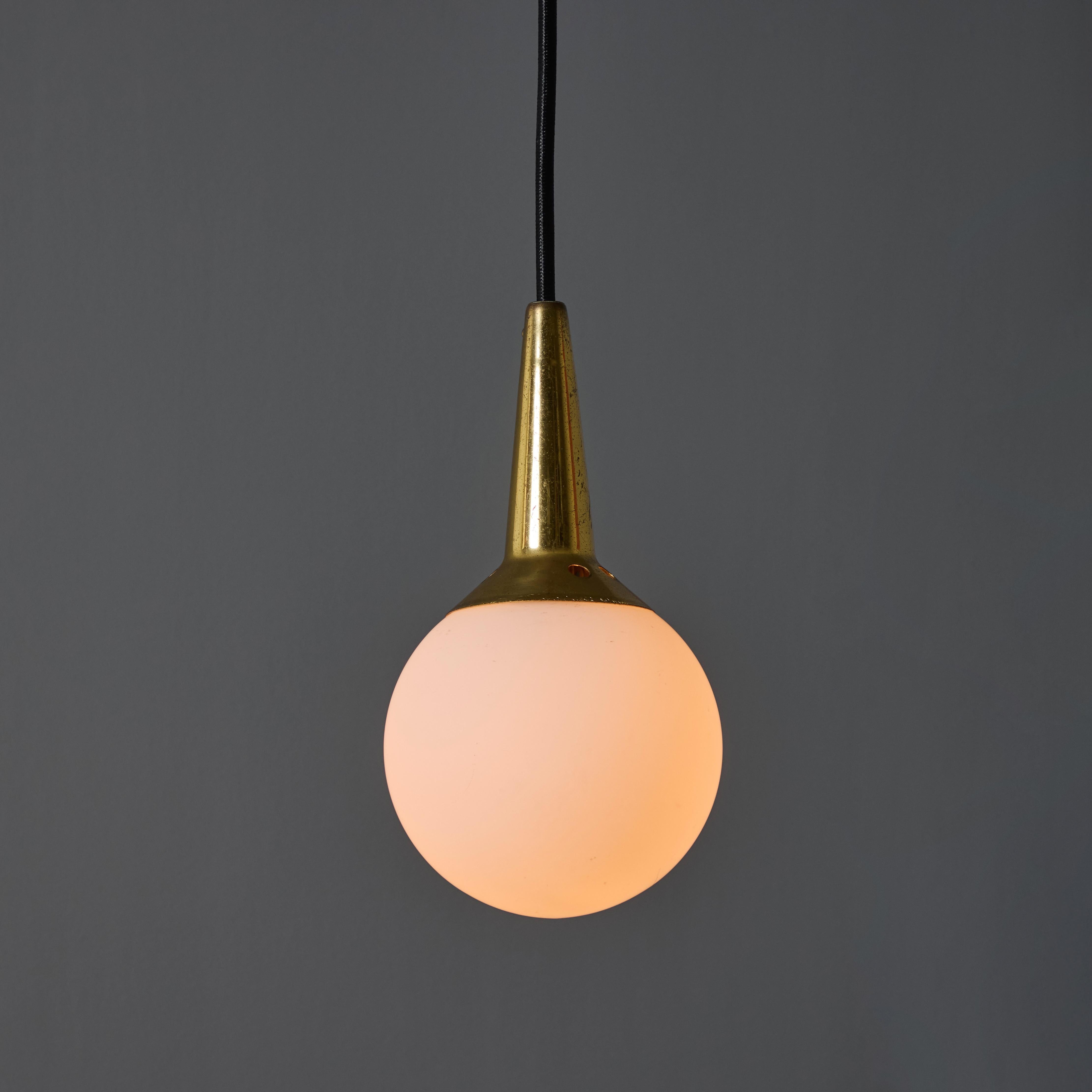 1950s Brass & Opaline Glass Pendant Attributed to Stilnovo In Good Condition For Sale In Glendale, CA