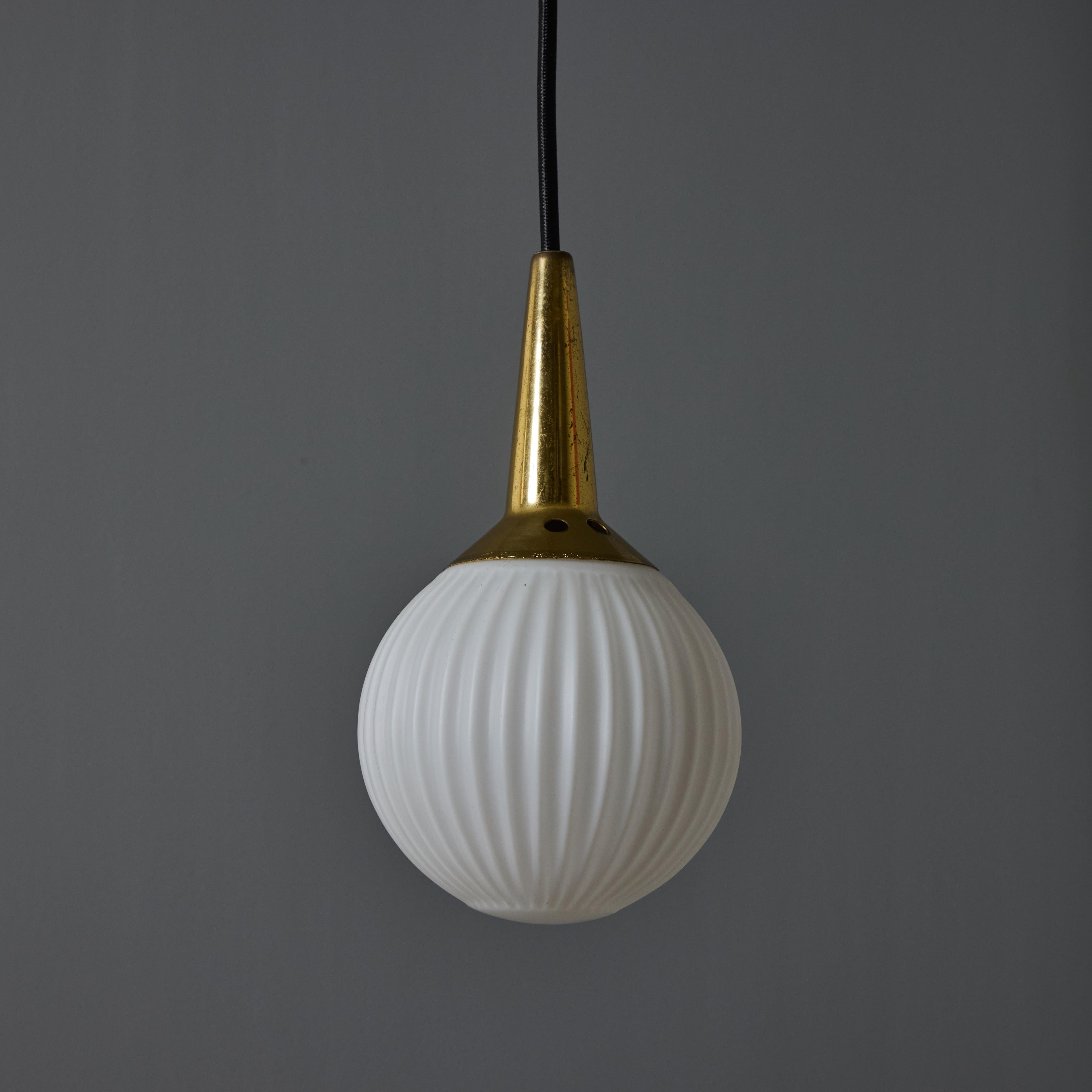 Metal 1950s Brass & Opaline Glass Pendant Attributed to Stilnovo For Sale