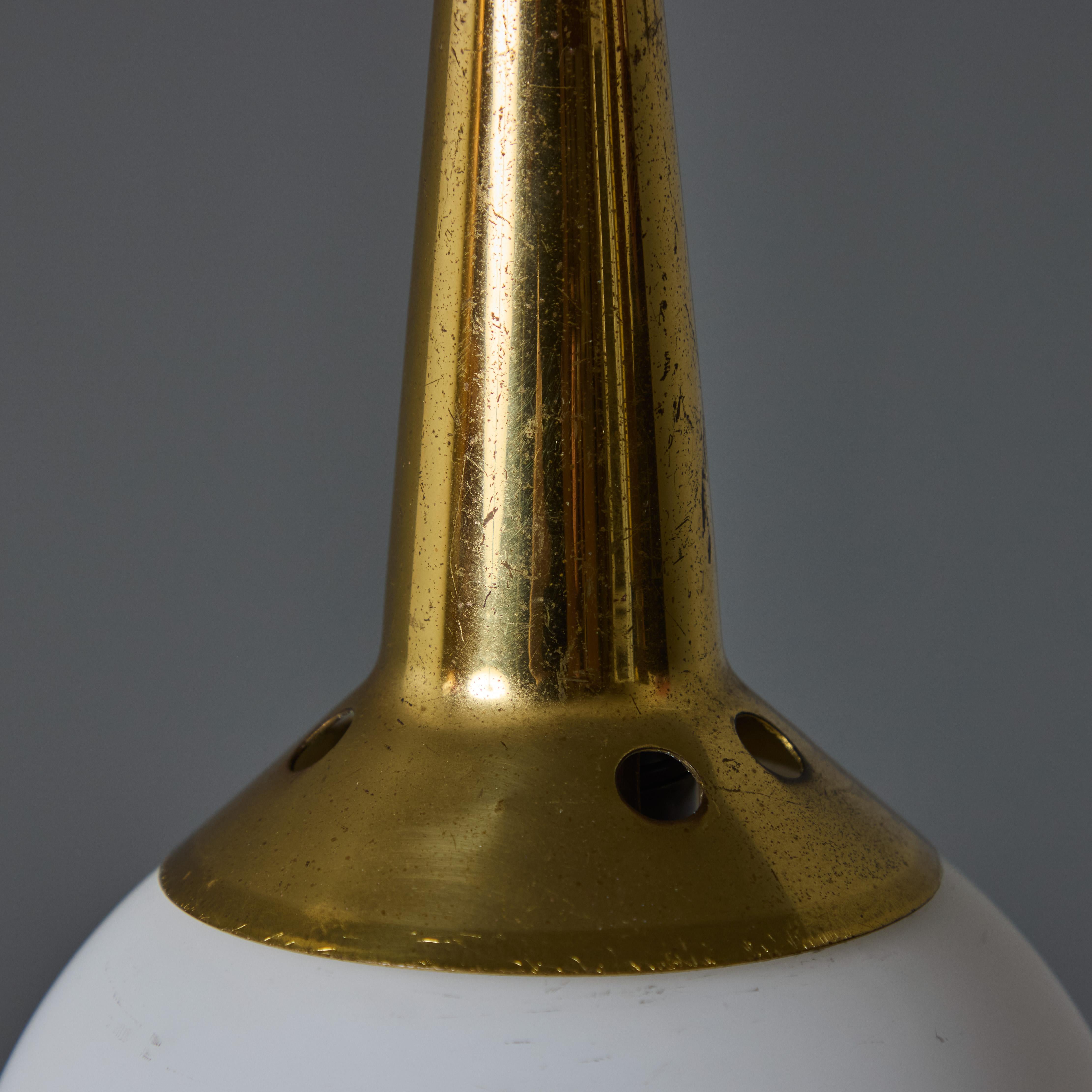 Metal 1950s Brass & Opaline Glass Pendant Attributed to Stilnovo For Sale