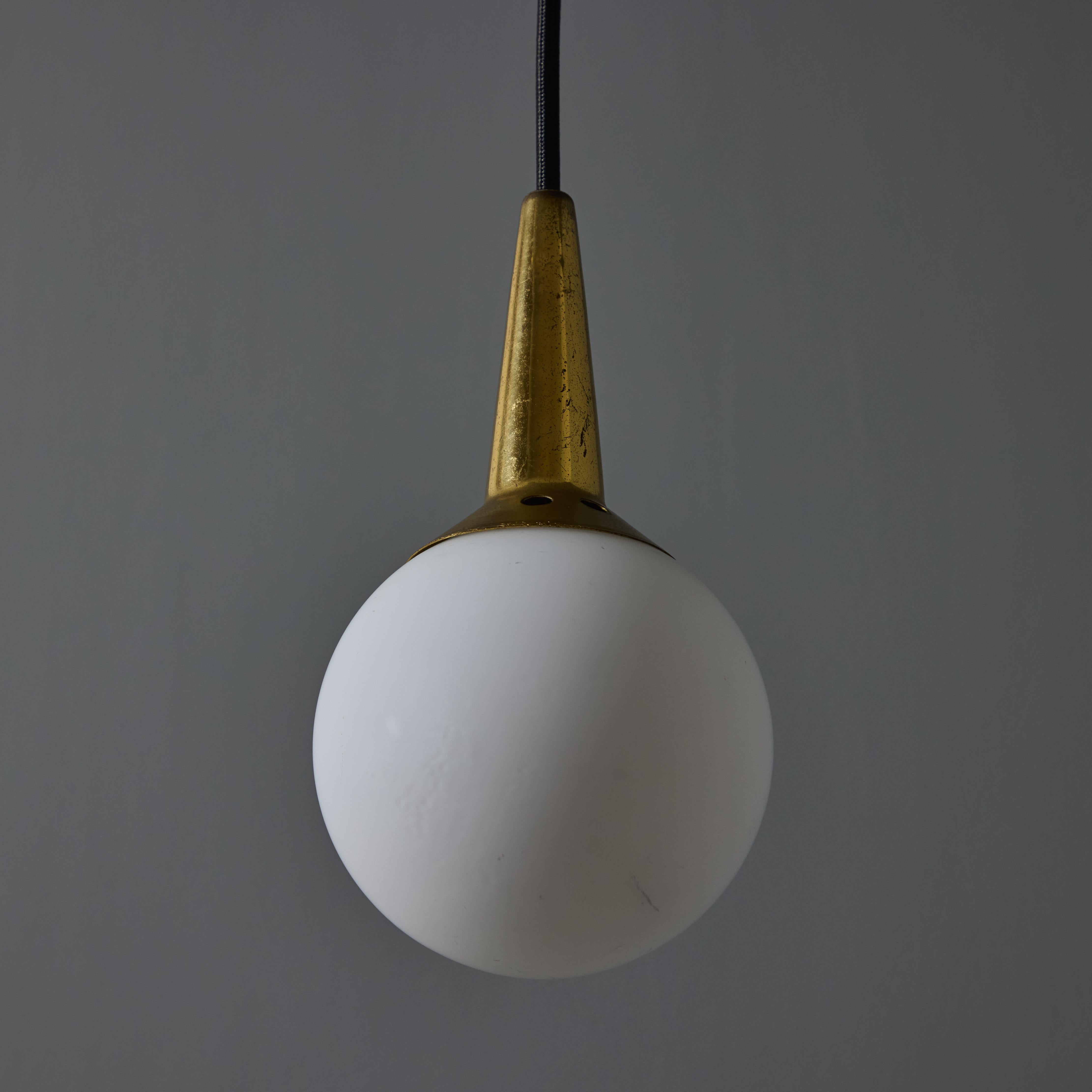 1950s Brass & Opaline Glass Pendant Attributed to Stilnovo For Sale 2
