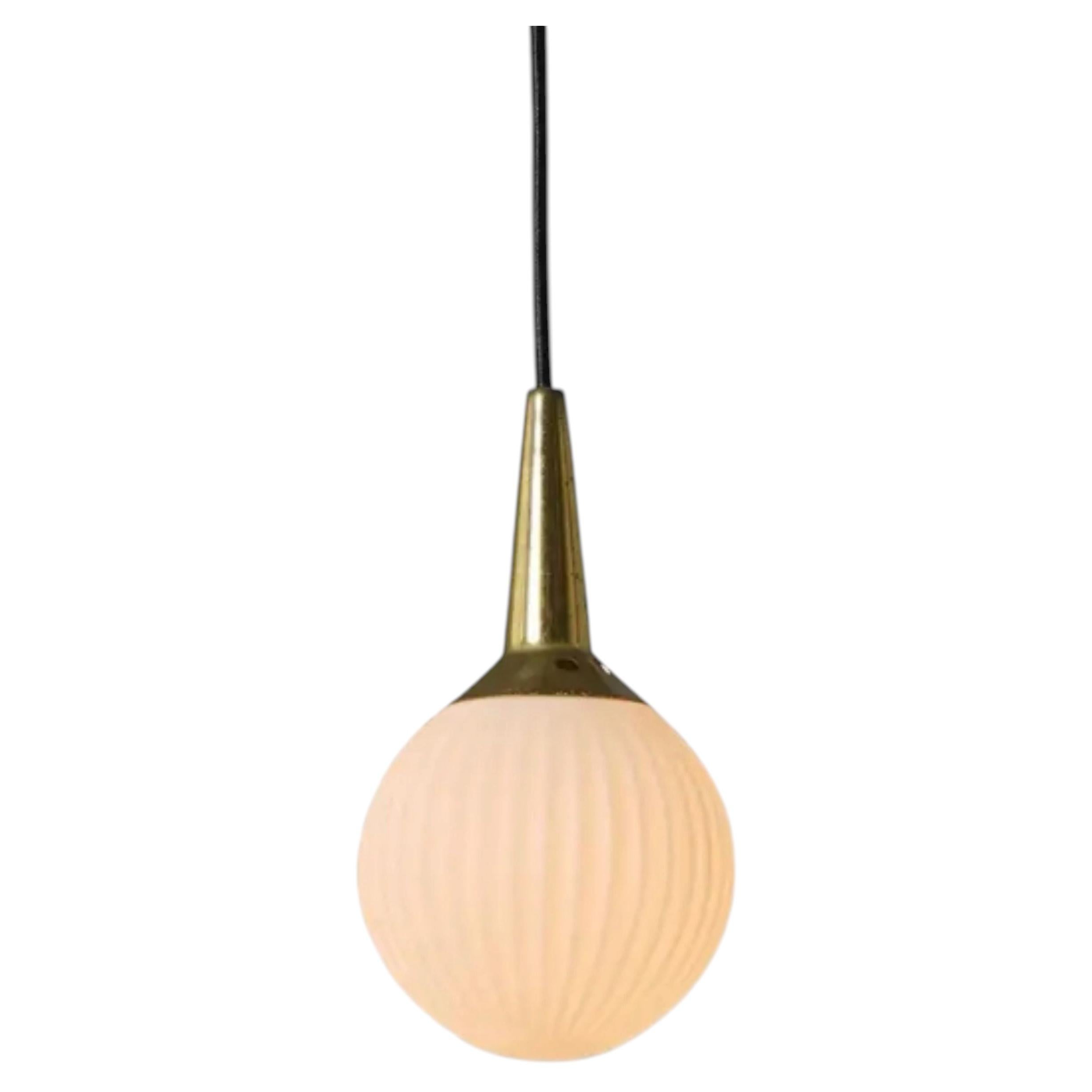 1950s Brass & Opaline Glass Pendant Attributed to Stilnovo
