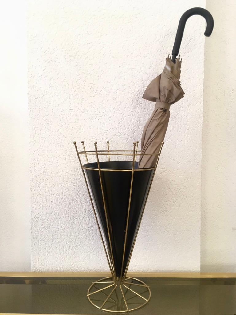 Mid-20th Century 1950s Brass and Painted Metal Umbrella Stand