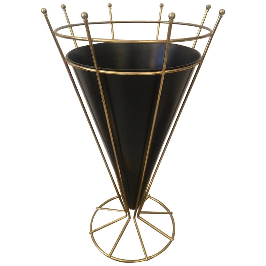 1950s Brass and Painted Metal Umbrella Stand