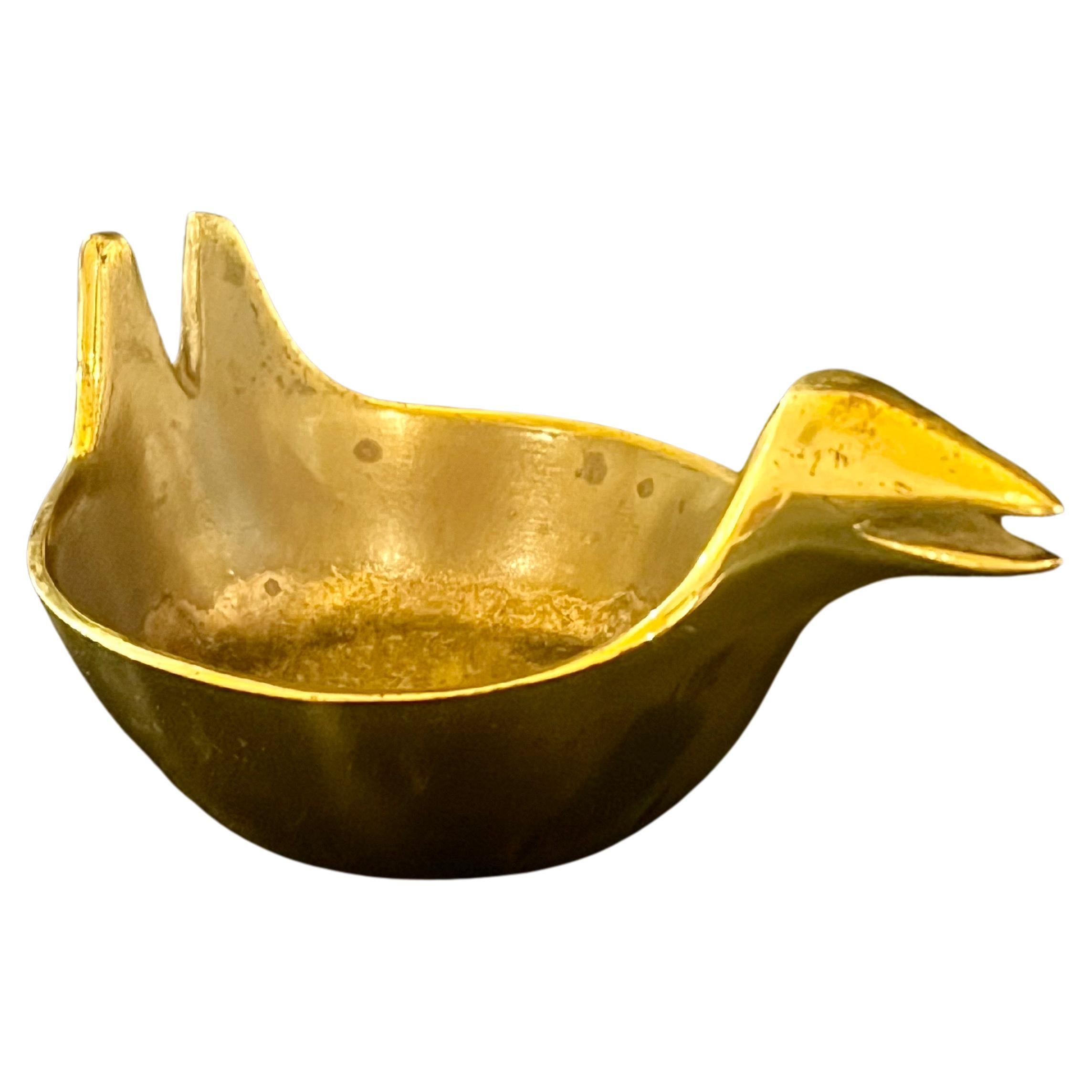 1950's Brass Patinated Bird Bowl Ashtray Catch it All For Sale