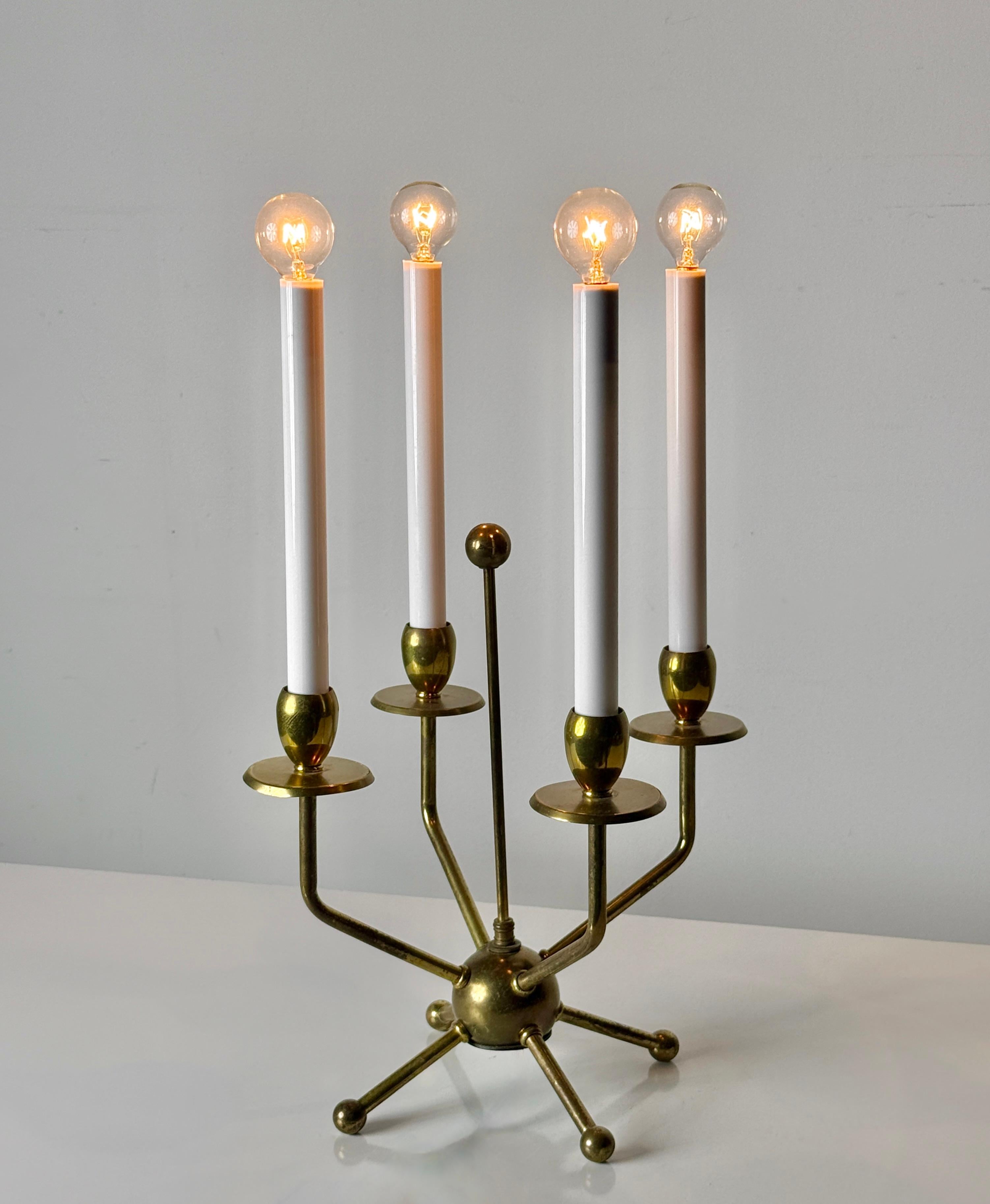 Mid-Century Modern 1950's Brass Candelabra Sputnik Table Lamp in the style of Tommi Parzinger 1950s For Sale