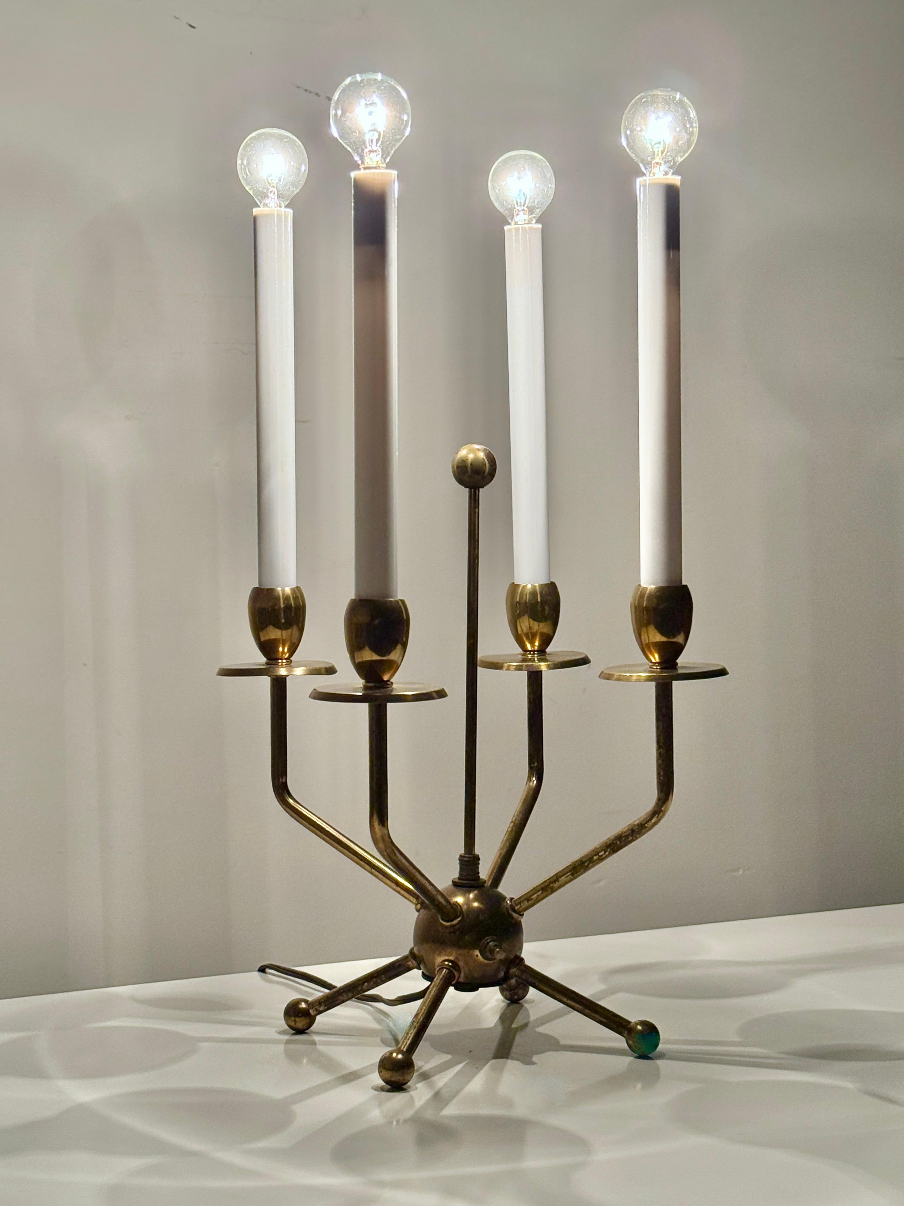 American 1950's Brass Candelabra Sputnik Table Lamp in the style of Tommi Parzinger 1950s For Sale