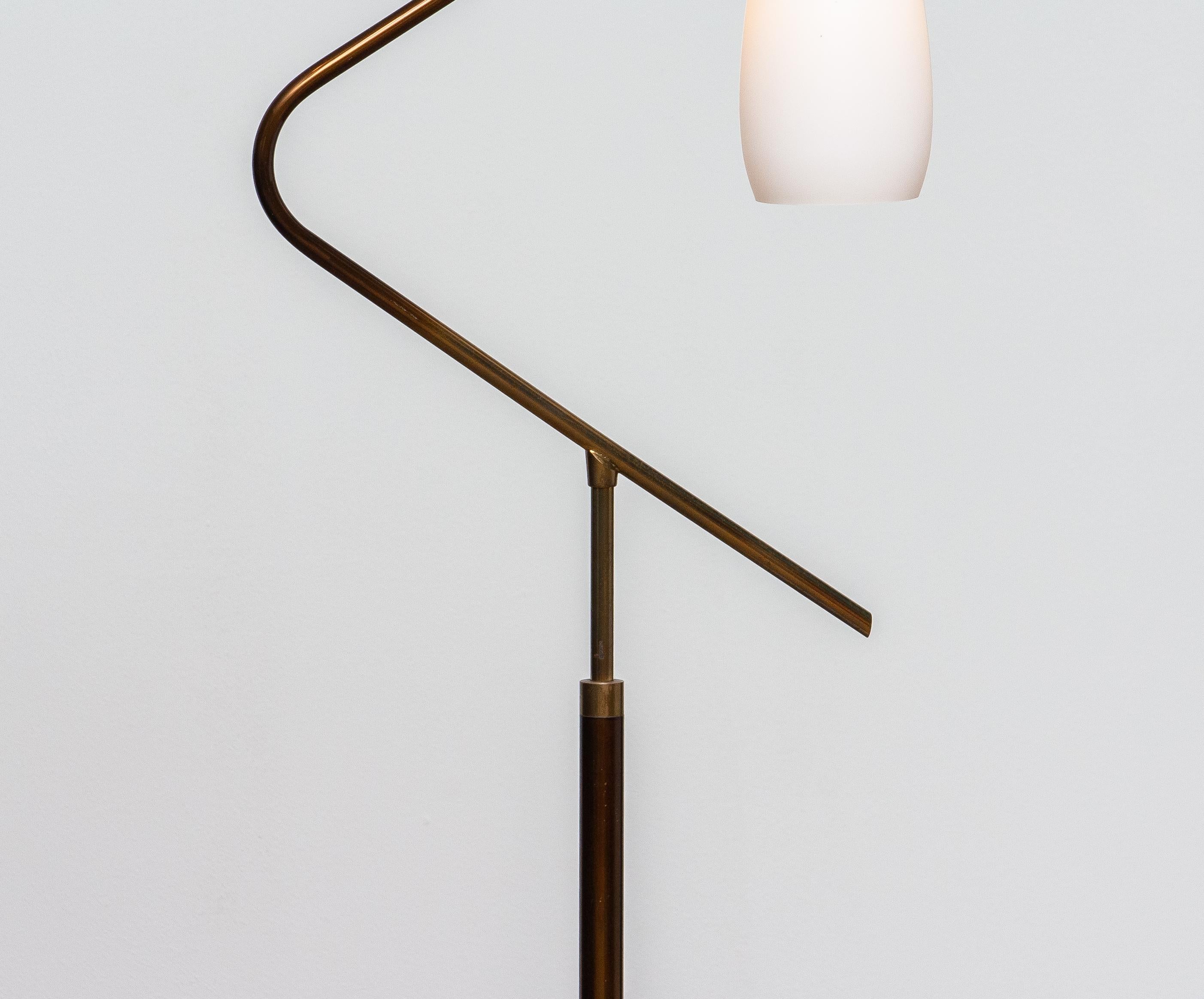 Italian 1950s Brass Stilnovo Floor Lamp with Two Opaline Shades or Vases, Italy