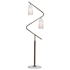 1950s Brass Stilnovo Floor Lamp with Two Opaline Shades or Vases, Italy