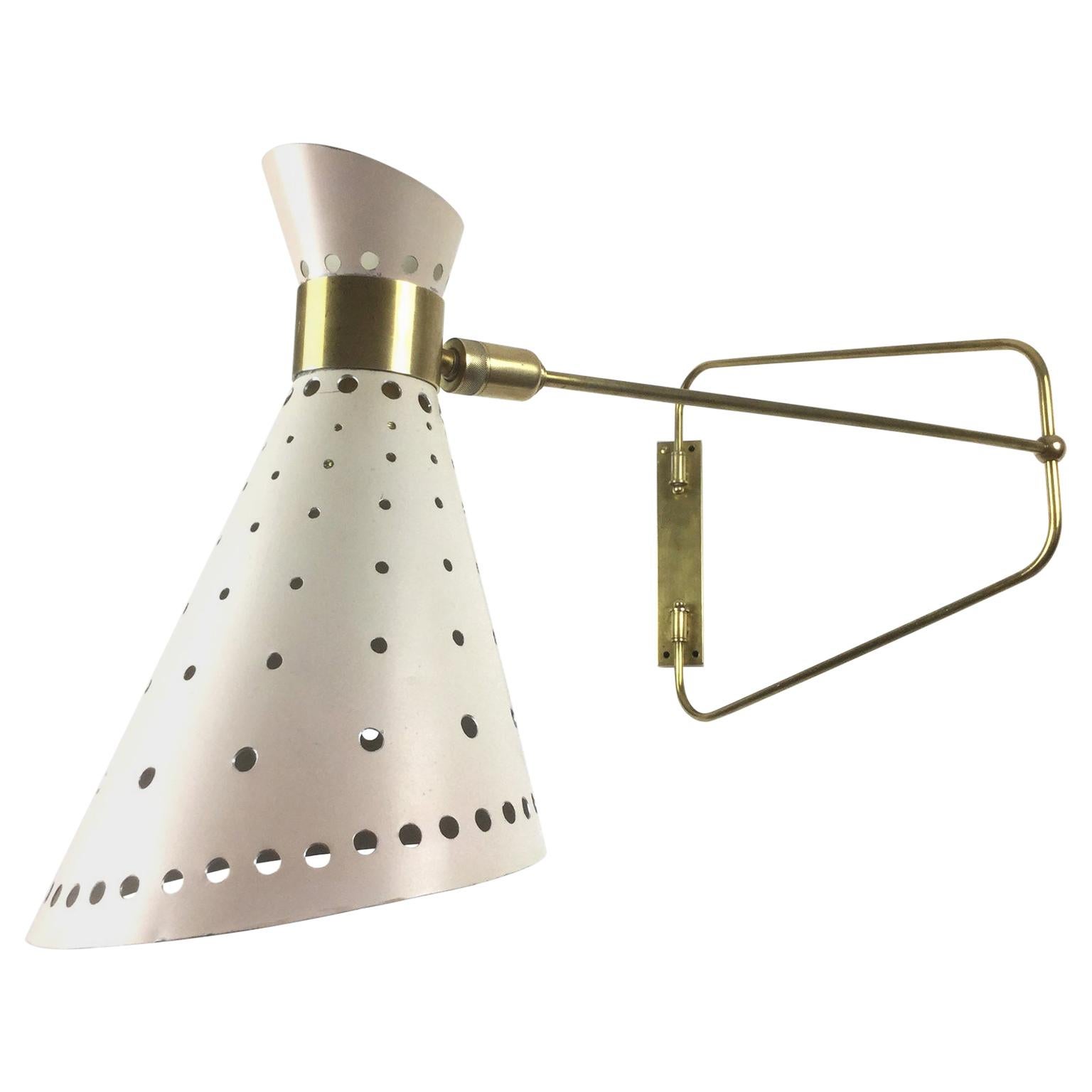 1950s Brass Swing Arm Wall Light in a Style of René Mathieu for Maison Lunel