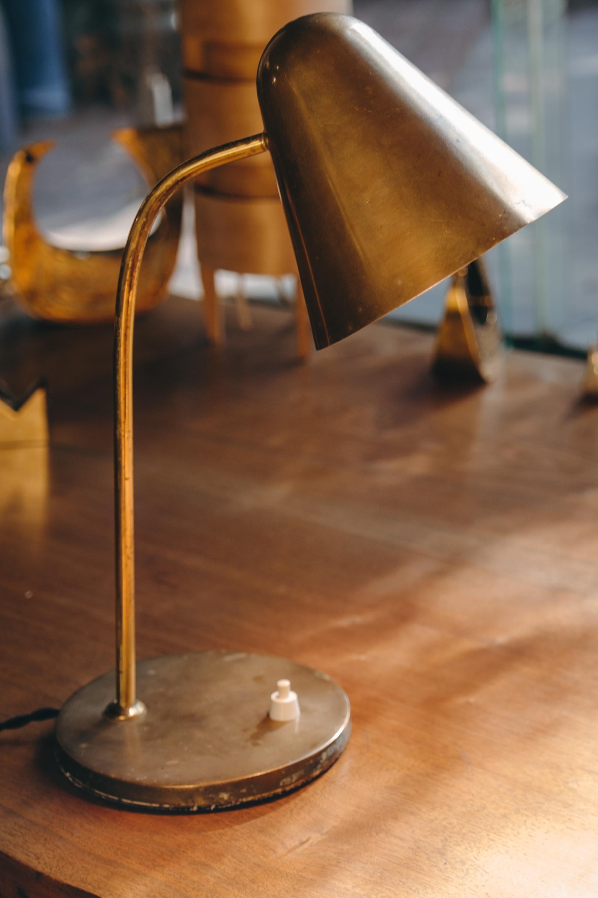 Metal 1950s Brass Table Lamp Attributed to Jacques Biny For Sale