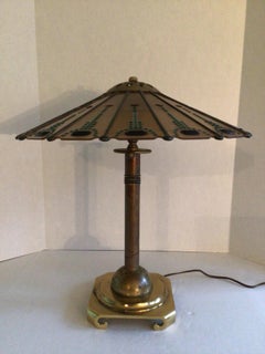 1950s Brass Table Lamp With Brass and Glass Shade